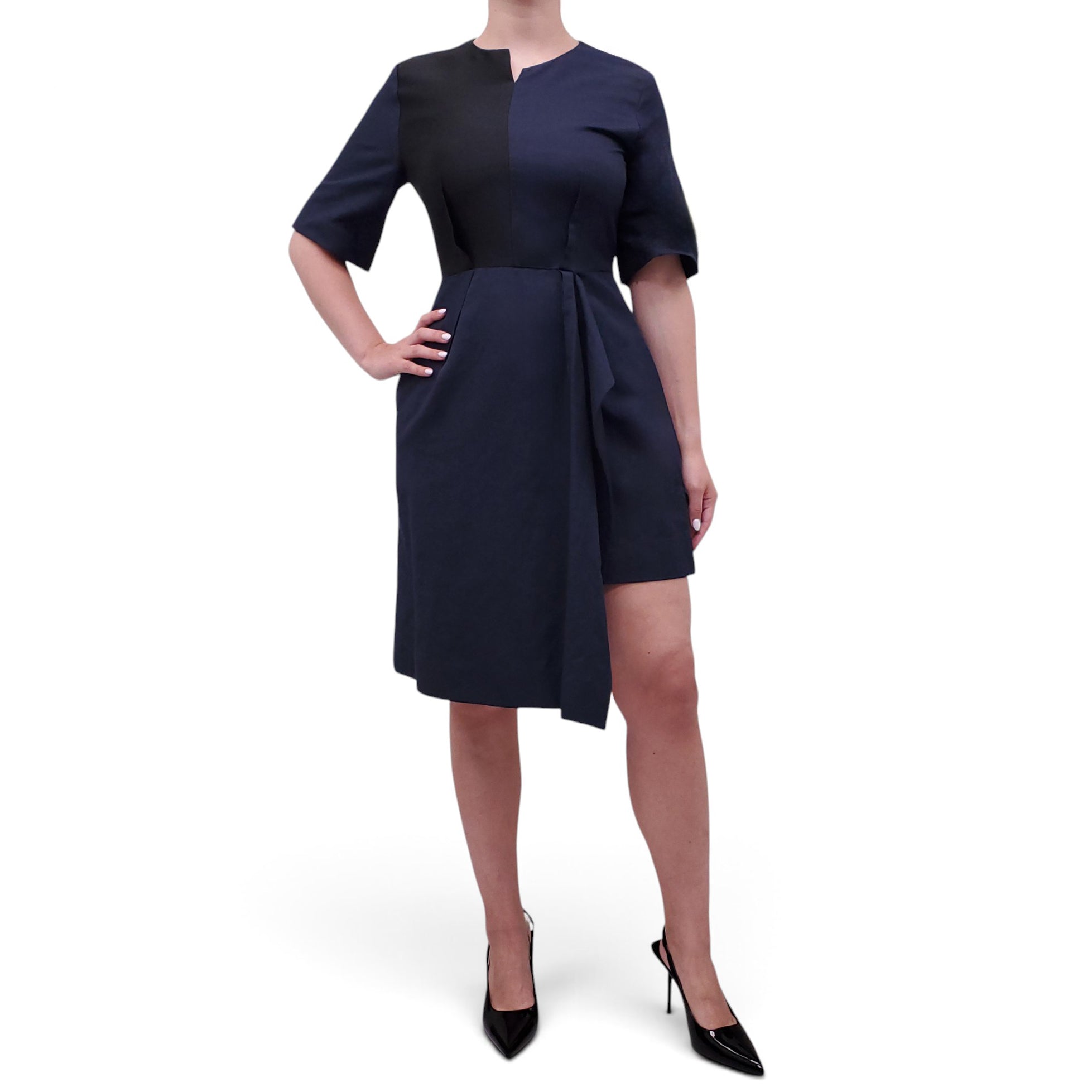 STELLA MCCARTNEY NAVY SHORT SLEEVE DRESS WITH BLACK DETAIL - SIZE 42