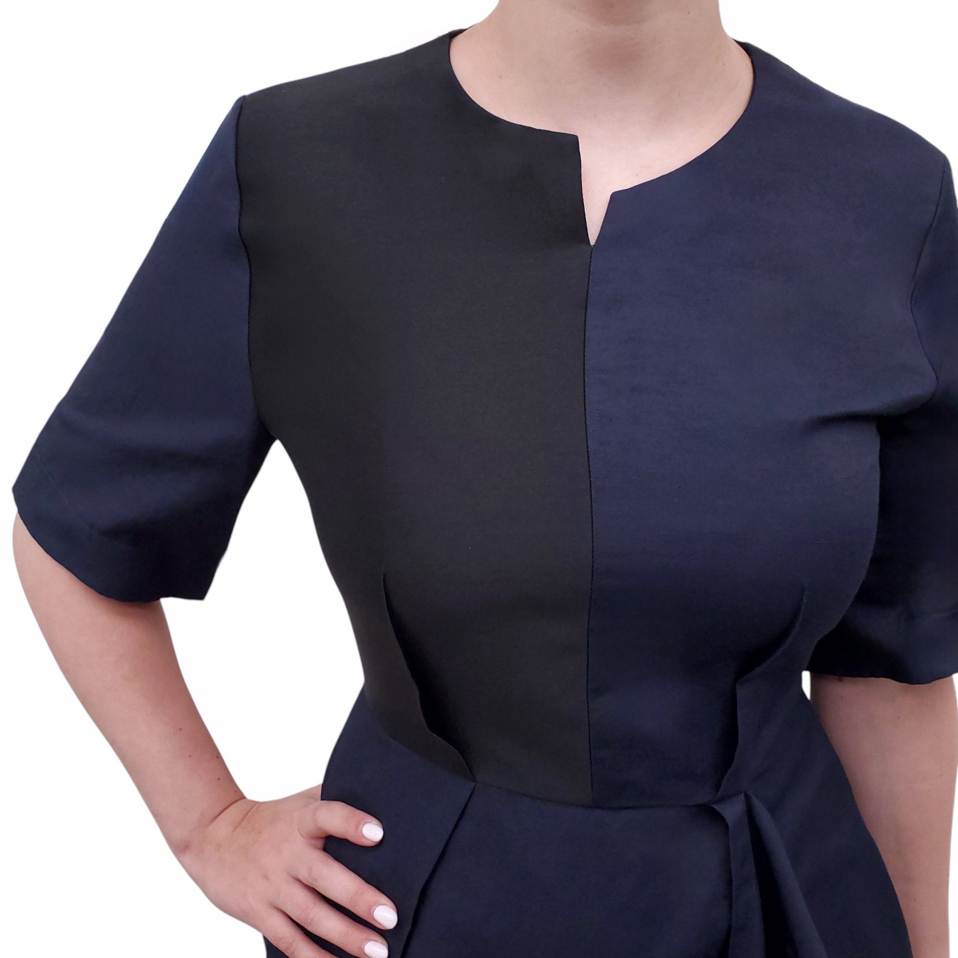 STELLA MCCARTNEY NAVY SHORT SLEEVE DRESS WITH BLACK DETAIL - SIZE 42