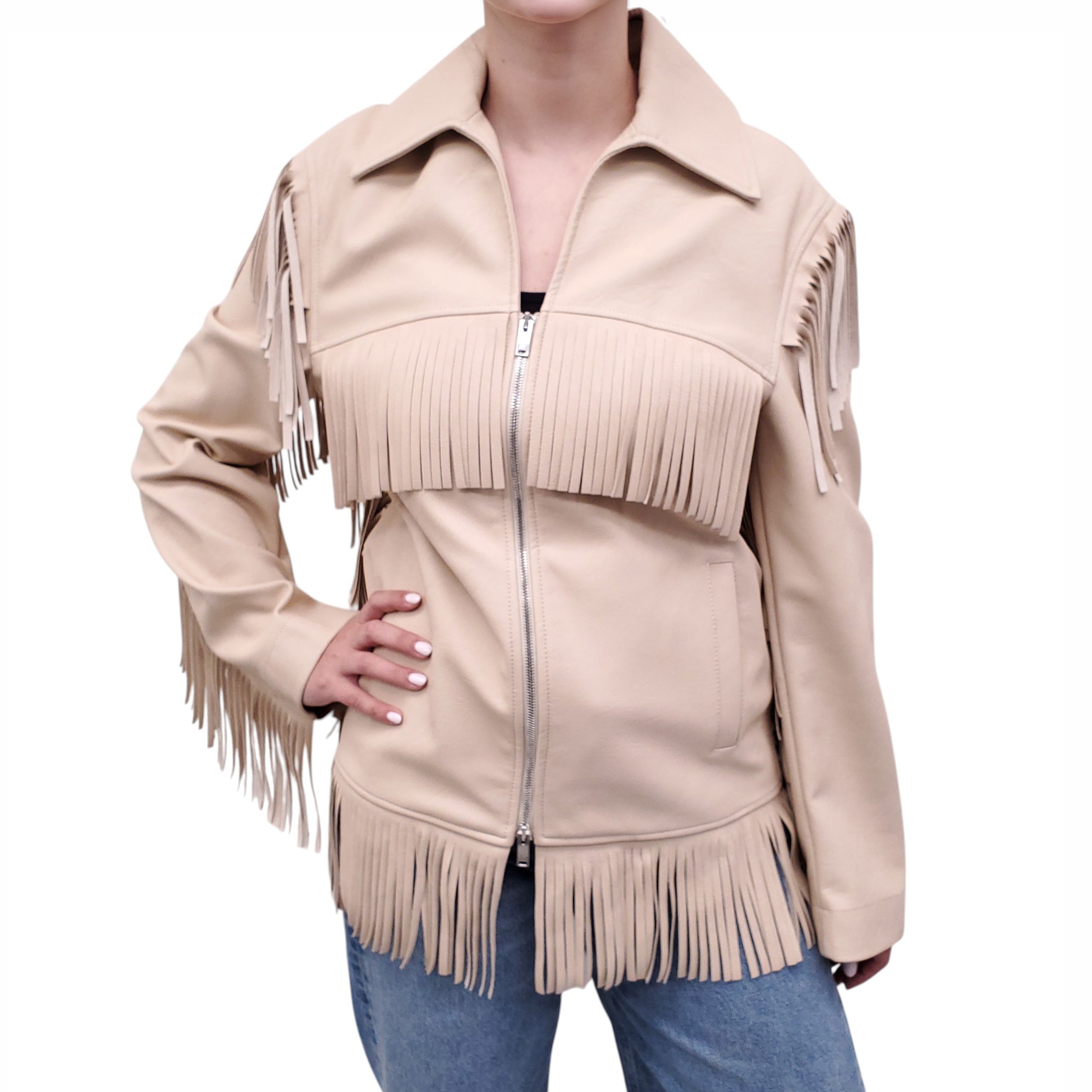 STELLA MCCARTNEY VEGAN LEATHER FRINGE JACKET - SIZE 40