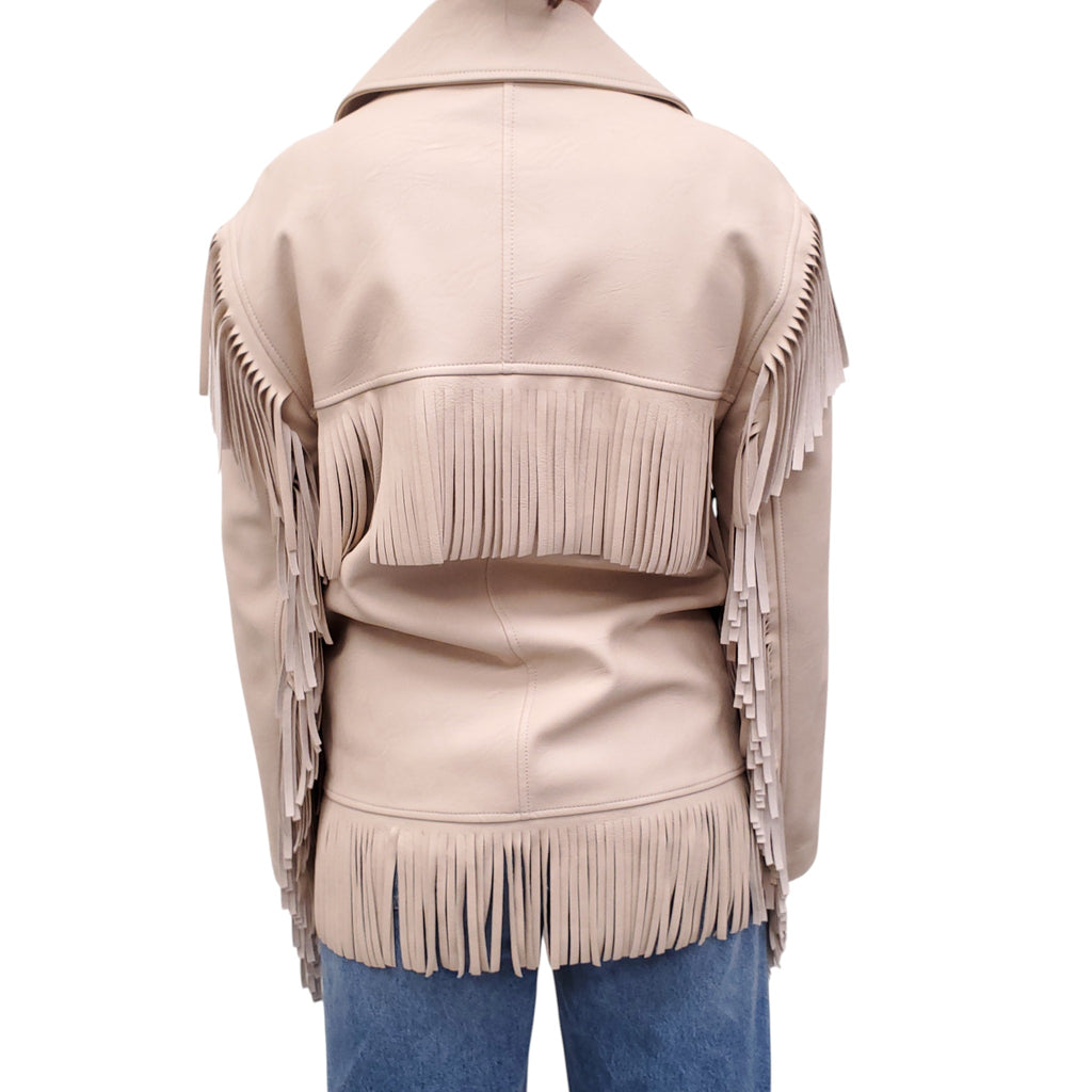 STELLA MCCARTNEY VEGAN LEATHER FRINGE JACKET - SIZE 40