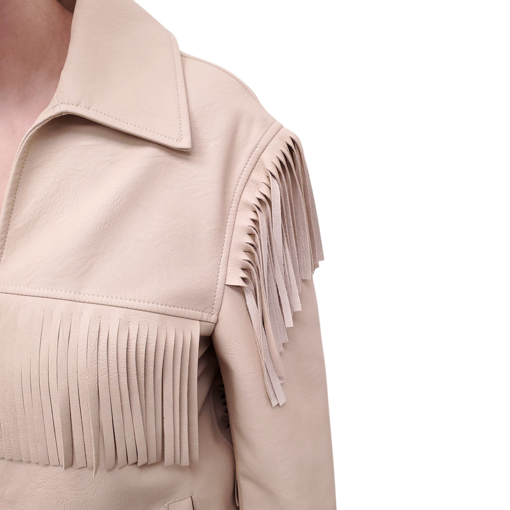 STELLA MCCARTNEY VEGAN LEATHER FRINGE JACKET - SIZE 40