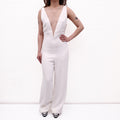 STELLA MCCARTNEY WHITE CRYSTAL MESH DEEP V JUMPSUIT - SIZE  38