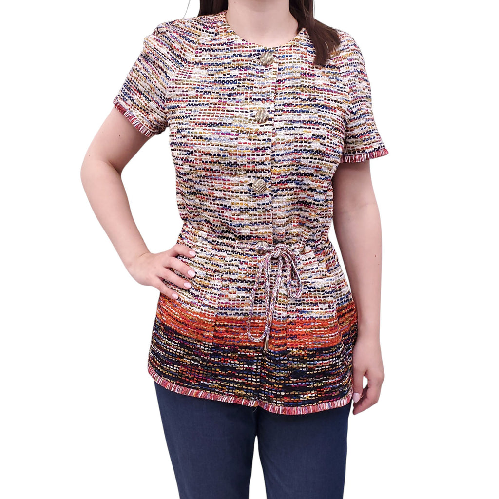 ST JOHN MULTICOLOURED TWEED SHORT-SLEEVE CARDIGAN JACKET - SIZE S