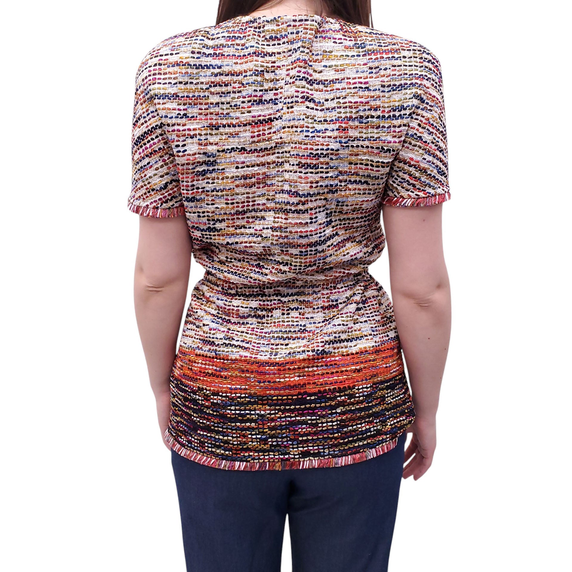 ST JOHN MULTICOLOURED TWEED SHORT-SLEEVE CARDIGAN JACKET - SIZE S