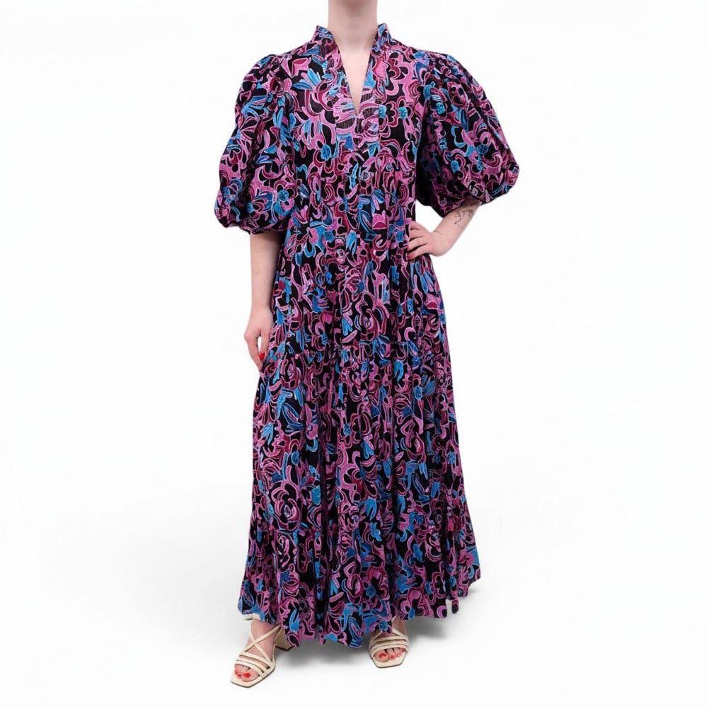 SUNBUNCH BLUE AND PINK PATTERNED COTTON DRESS - SIZE S
