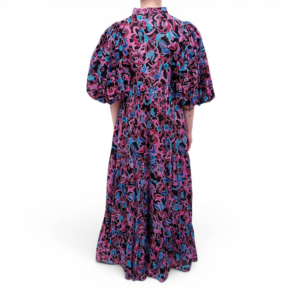 SUNBUNCH BLUE AND PINK PATTERNED COTTON DRESS - SIZE S