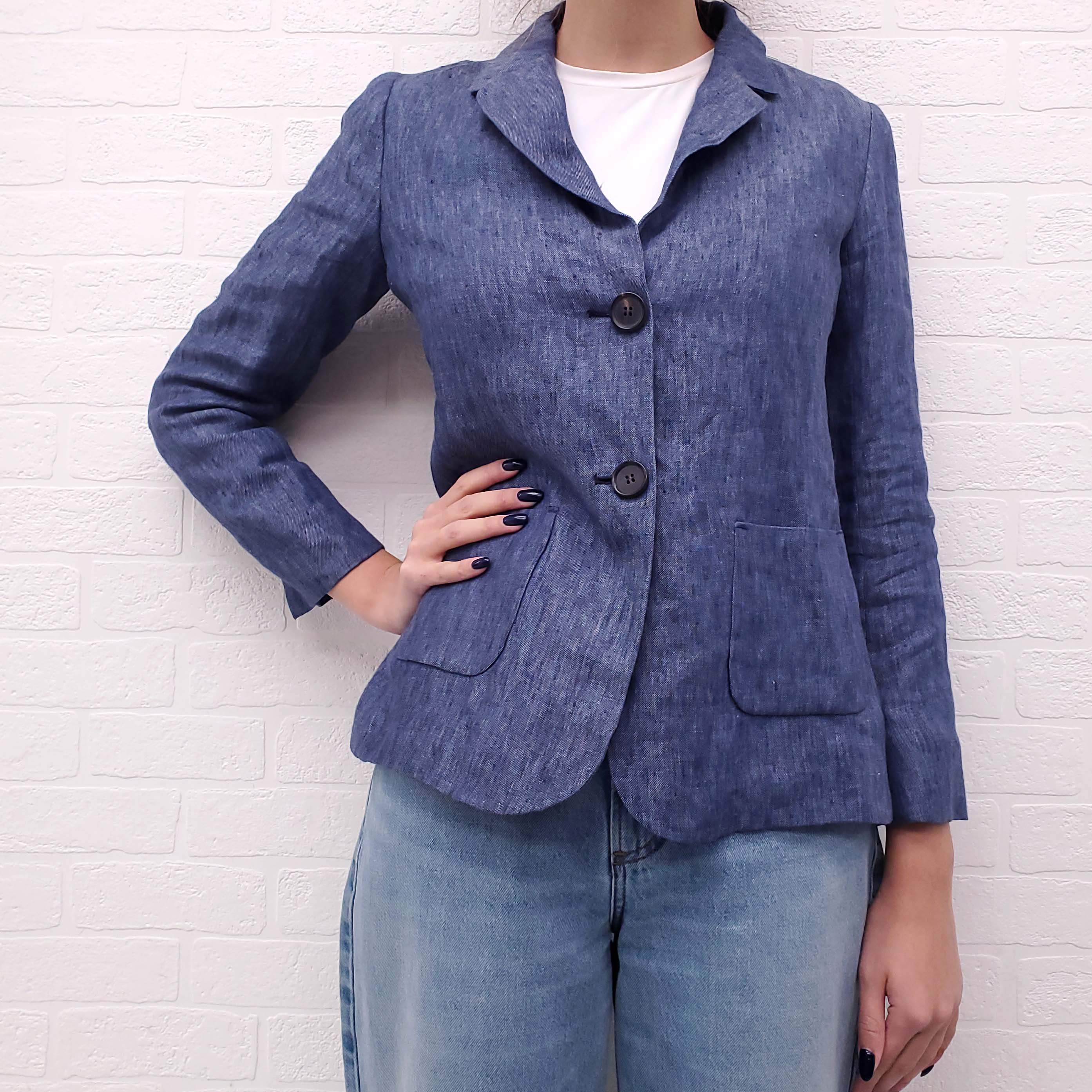 S'MAX MARA LINEN DENIM COLOURED BLAZER  - SIZE 4