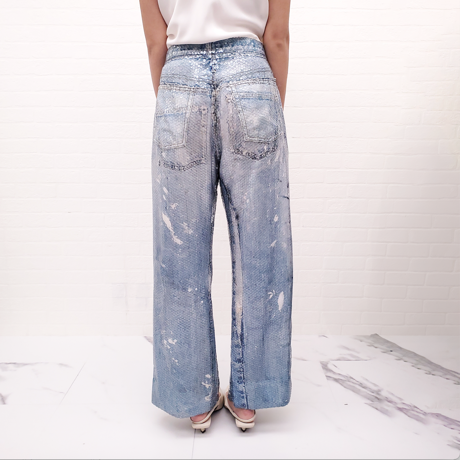 ACNE STUDIOS SEQUIN PRINTED DENIM PANTS - SIZE 38
