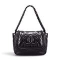 CHANEL BLACK PATENT MODERN CHAIN FLAP BAG