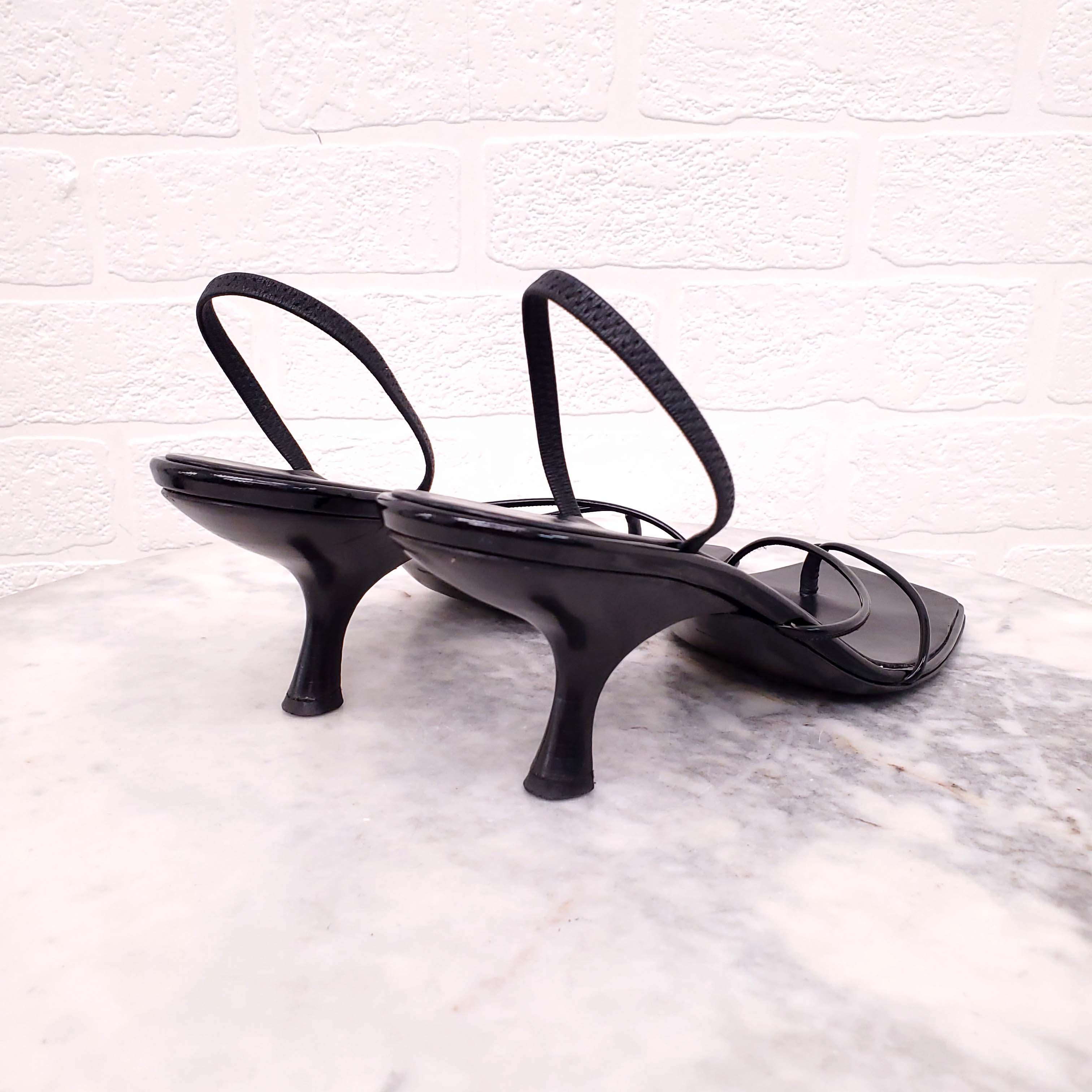 THE ROW BLACK BARELY THERE KITTEN SANDALS - SIZE 40.5