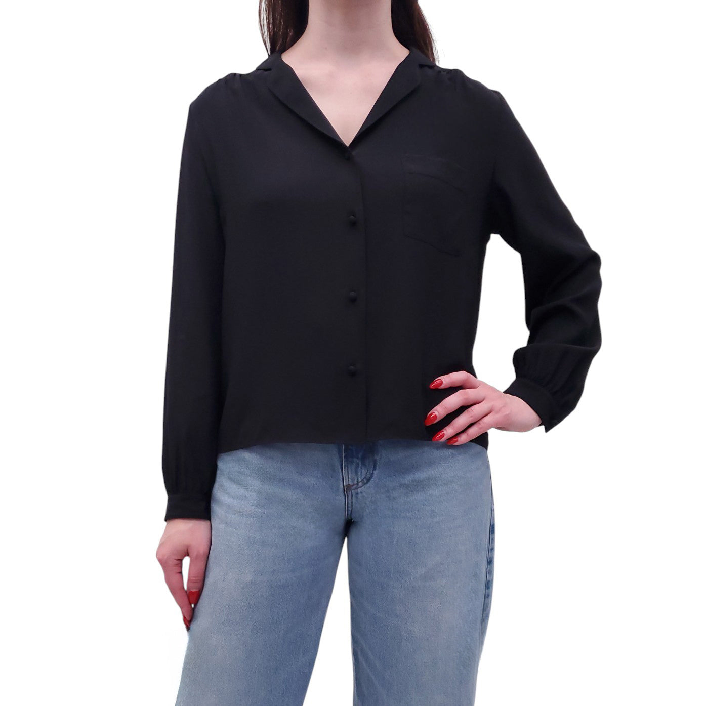 THE ROW BLACK BUTTON-UP BLOUSE - SIZE M
