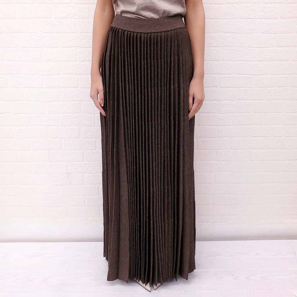 THE ROW BROWN 'OMIN' PLEATED WOOL AND SILK BLEND MIDI SKIRT - SIZE S