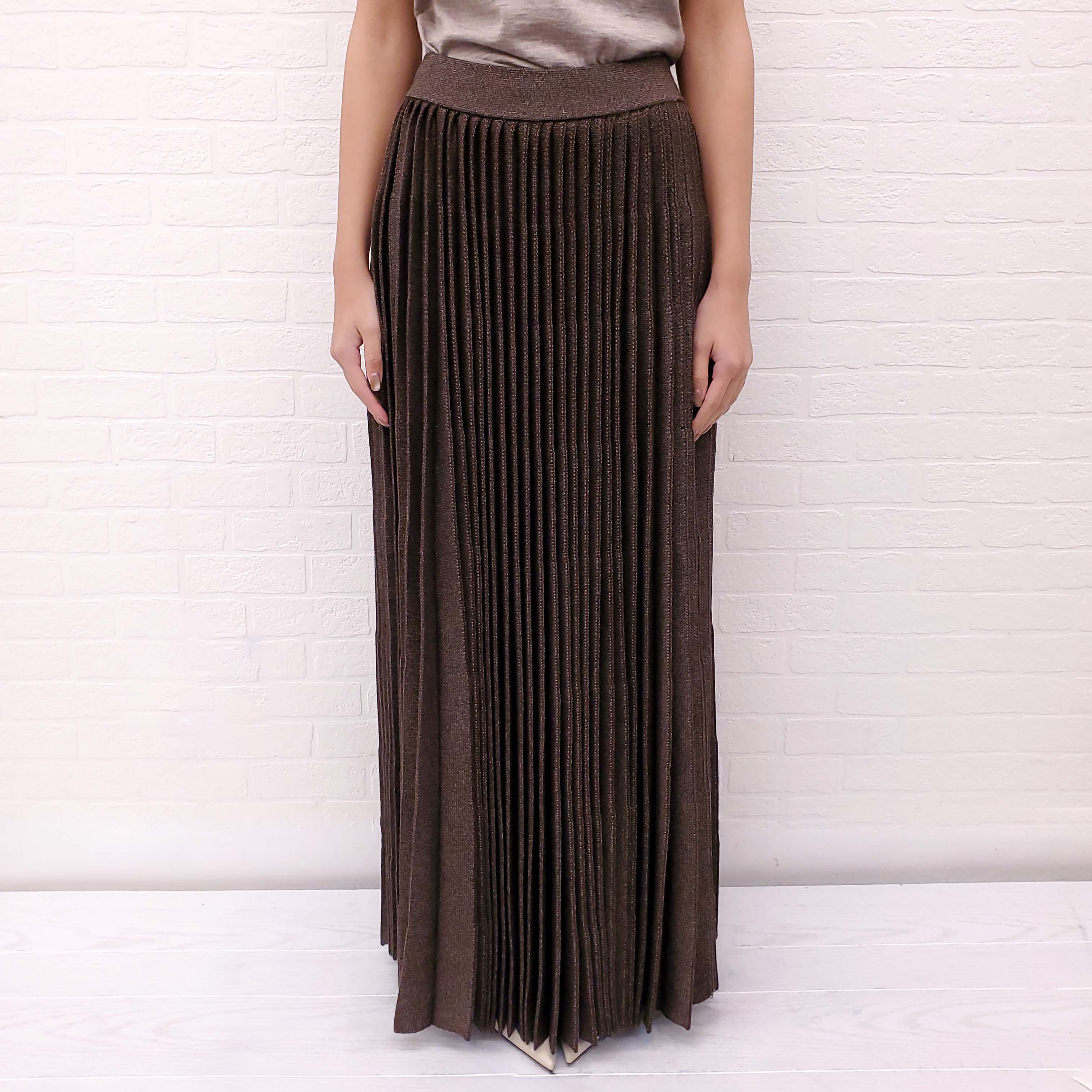 THE ROW BROWN 'OMIN' PLEATED WOOL AND SILK BLEND MIDI SKIRT - SIZE S