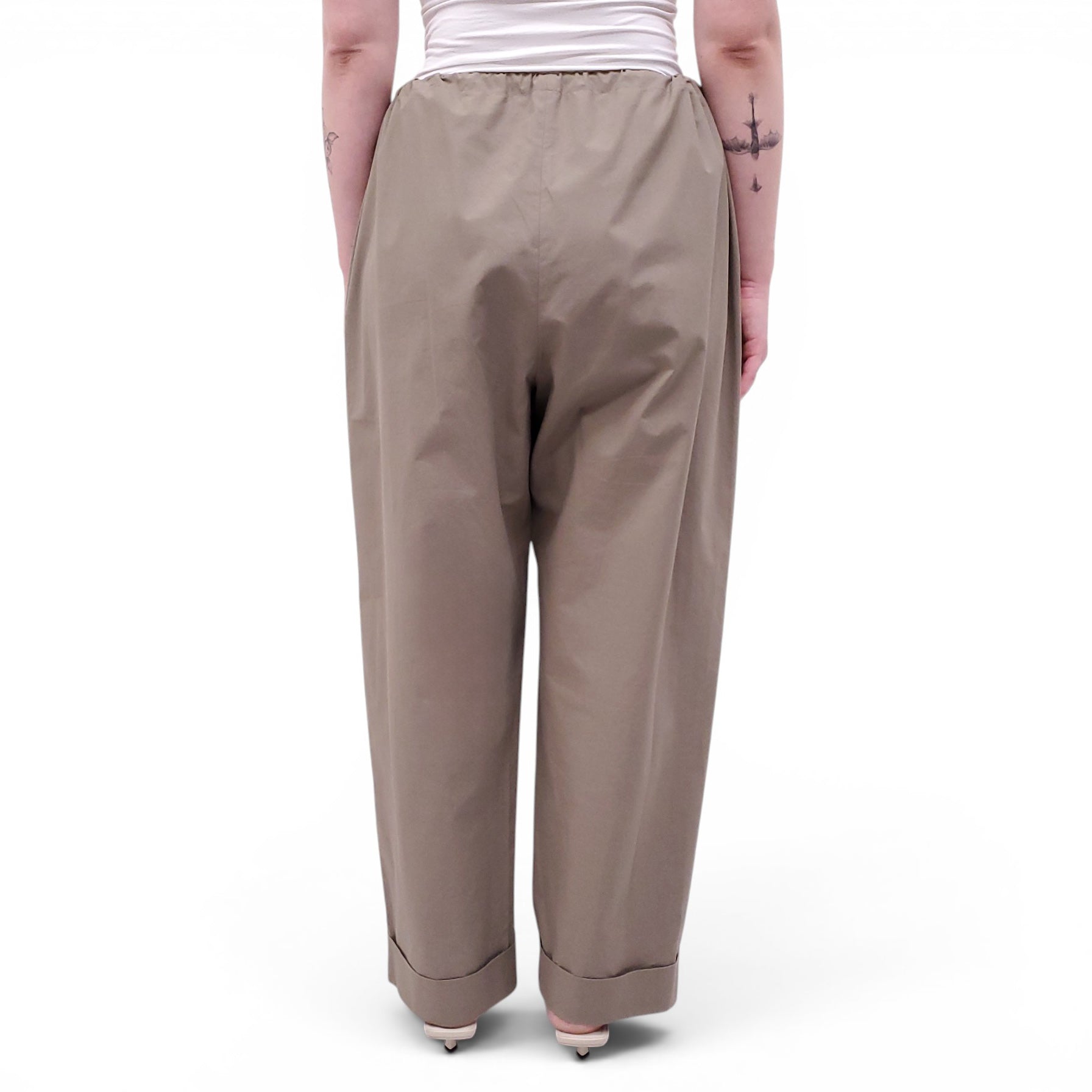 THE ROW KHAKI COTTON WIDE LEG TROUSERS - SIZE 10