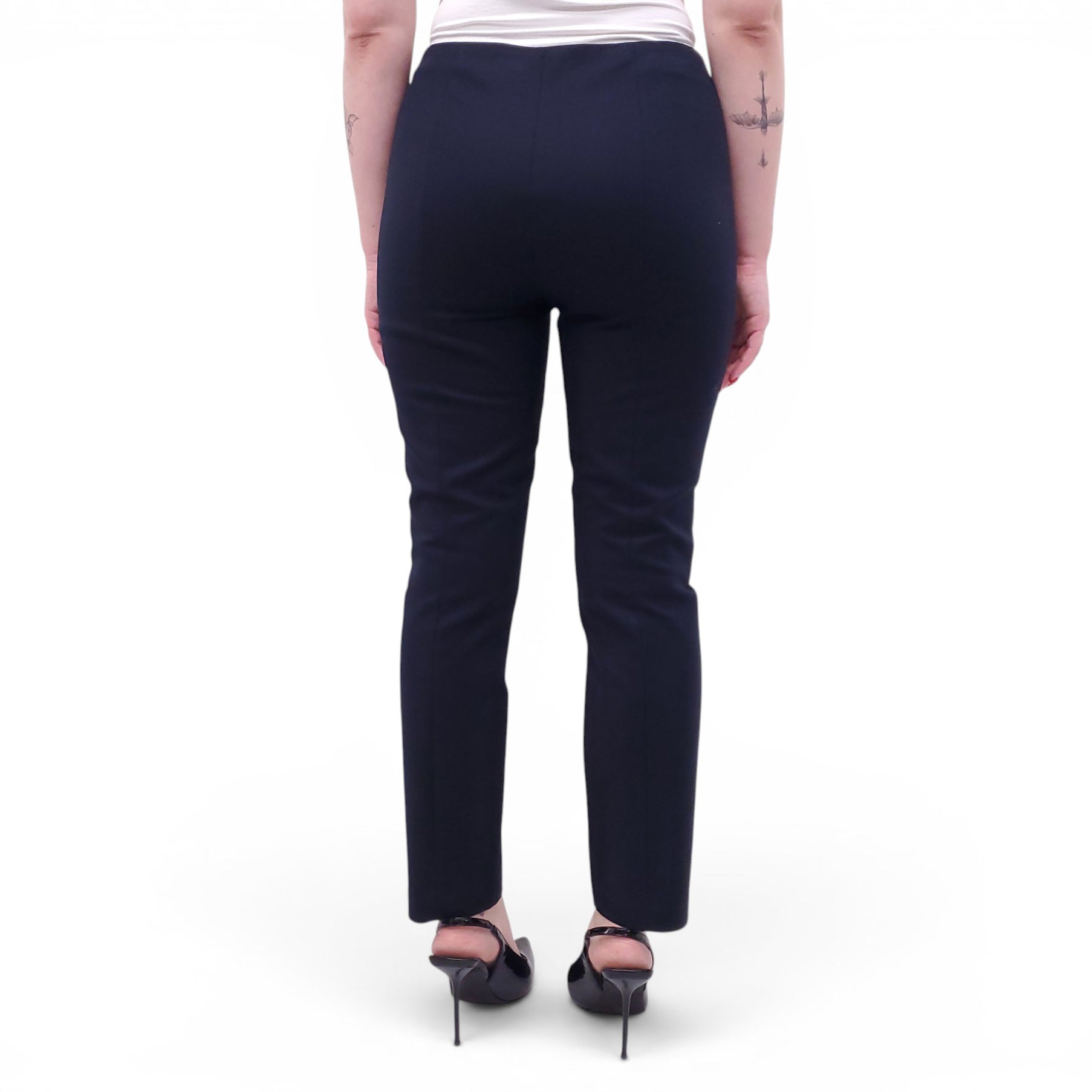 THE ROW NAVY SLIM TROUSERS WITH ELASTIC WAIST - SIZE 8
