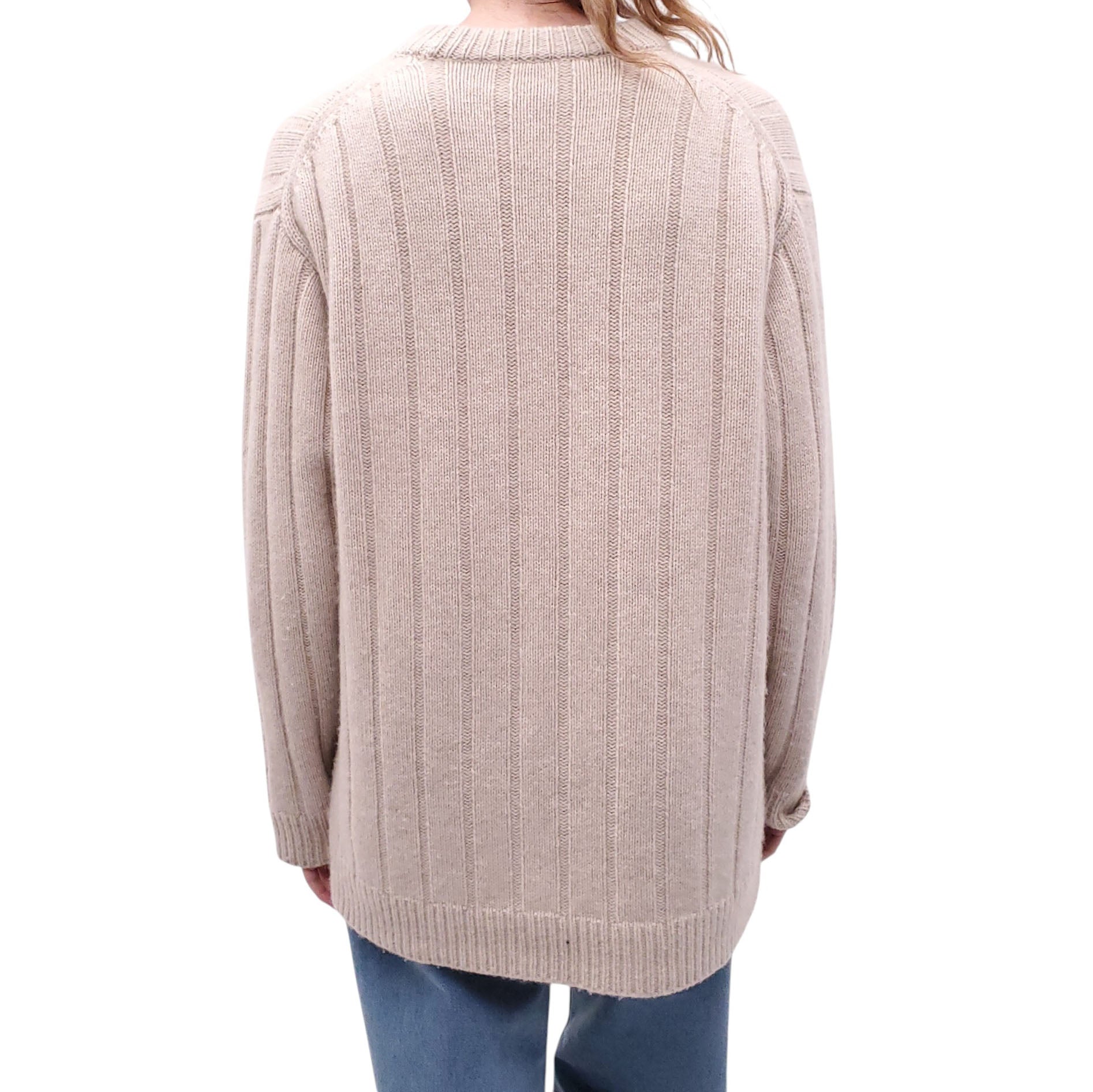 THE ROW OVERSIZED OATMEAL CASHMERE RIBBED SWEATER - SIZE S