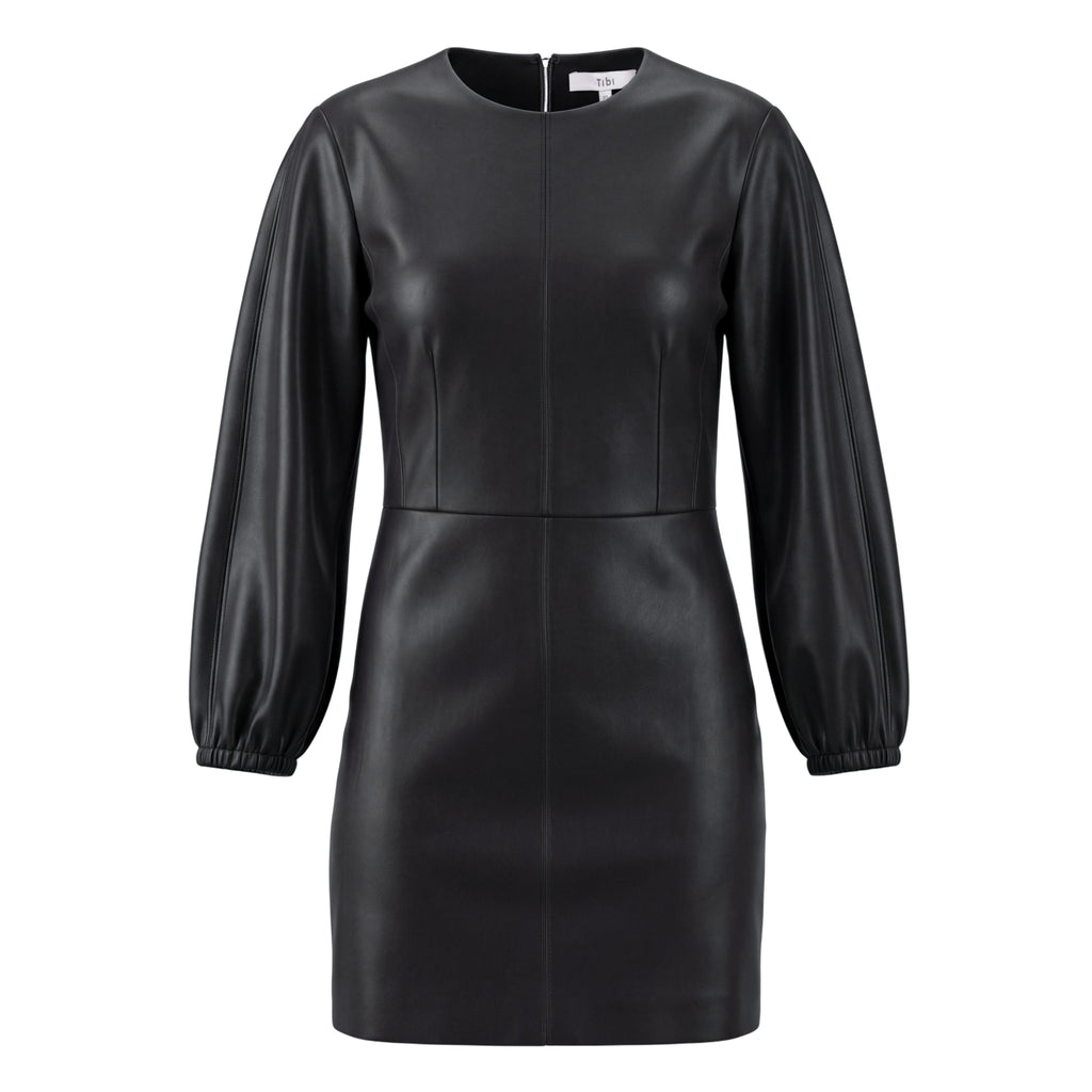 TIBI BLACK ECO-LEATHER DRESS - SIZE 10