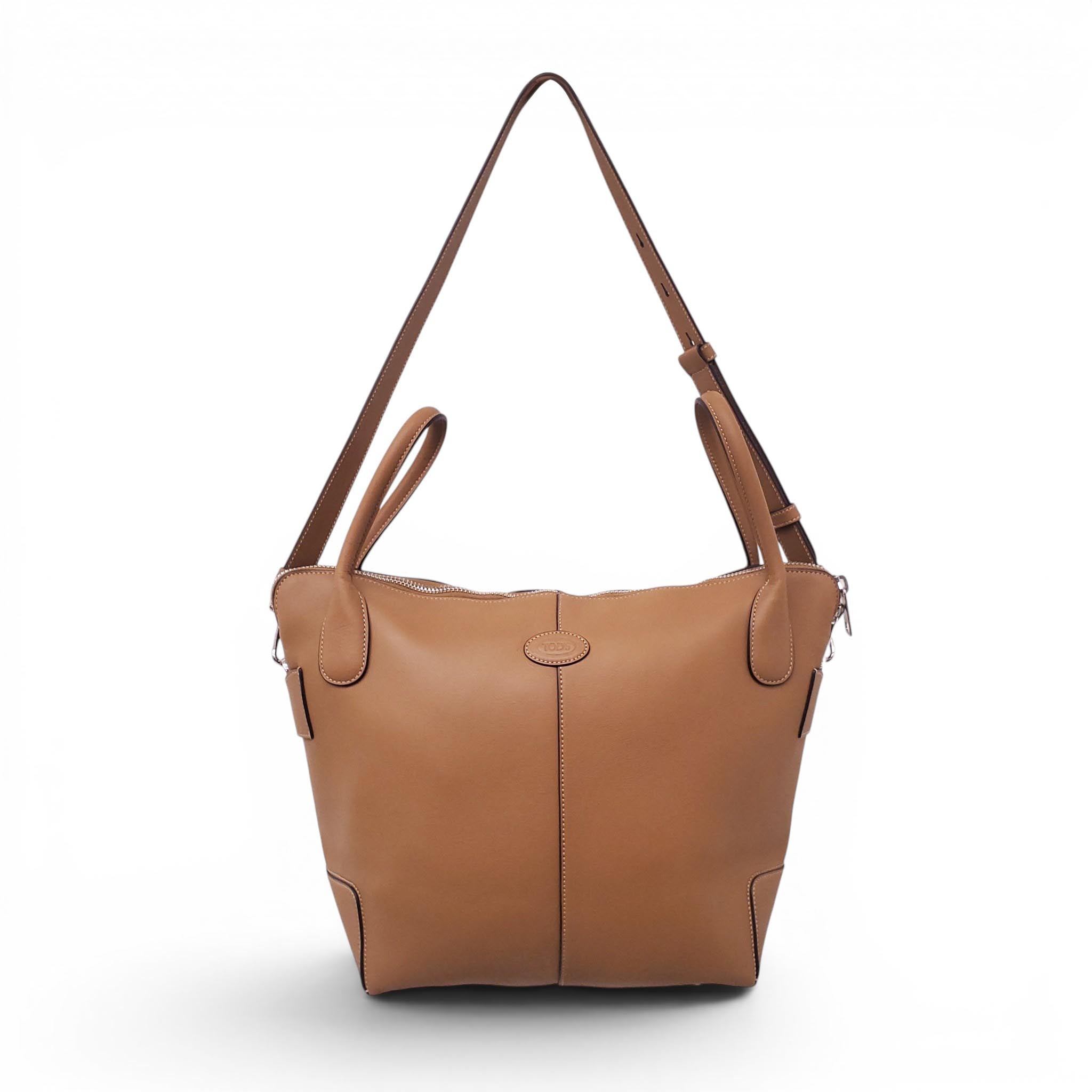 TOD'S KHAKI LEATHER TOTE BAG