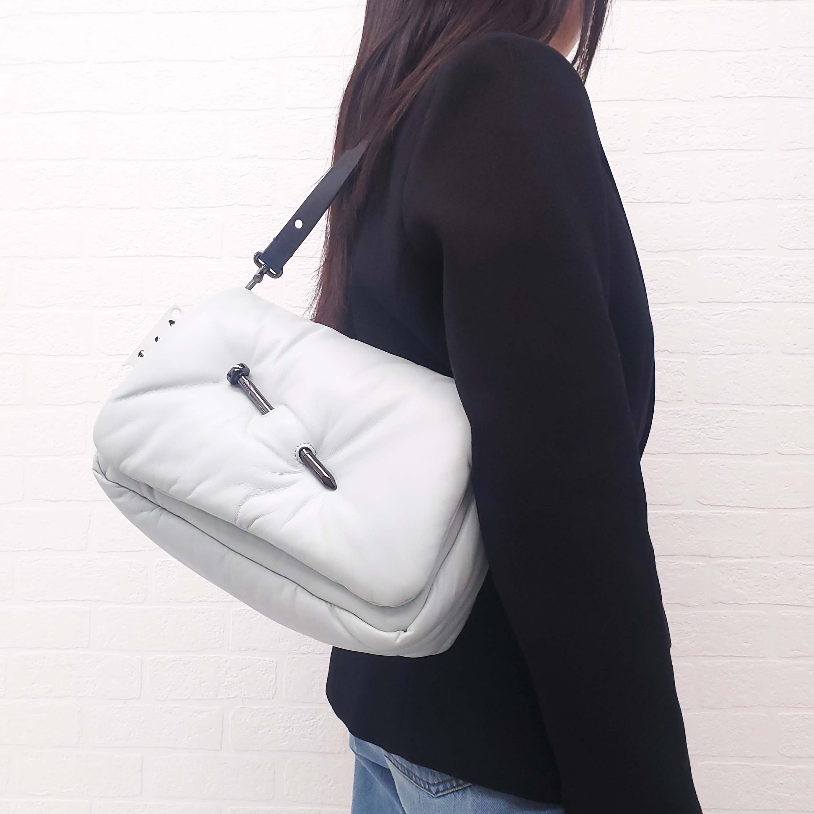 OFF-WHITE GREY LEATHER 'NAILED SLOUCHY 30 CLUTCH' SHOULDER BAG