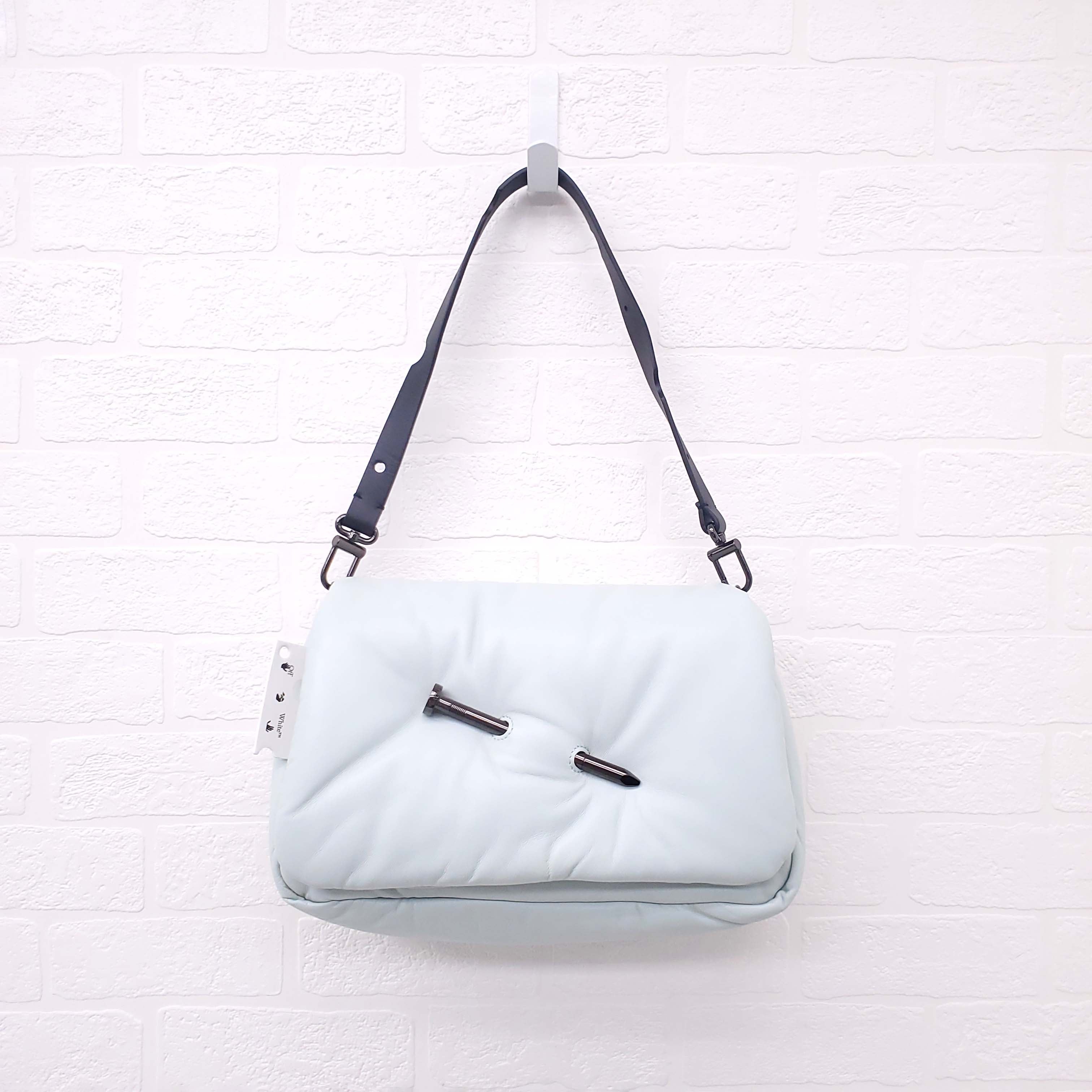 OFF-WHITE GREY LEATHER 'NAILED SLOUCHY 30 CLUTCH' SHOULDER BAG