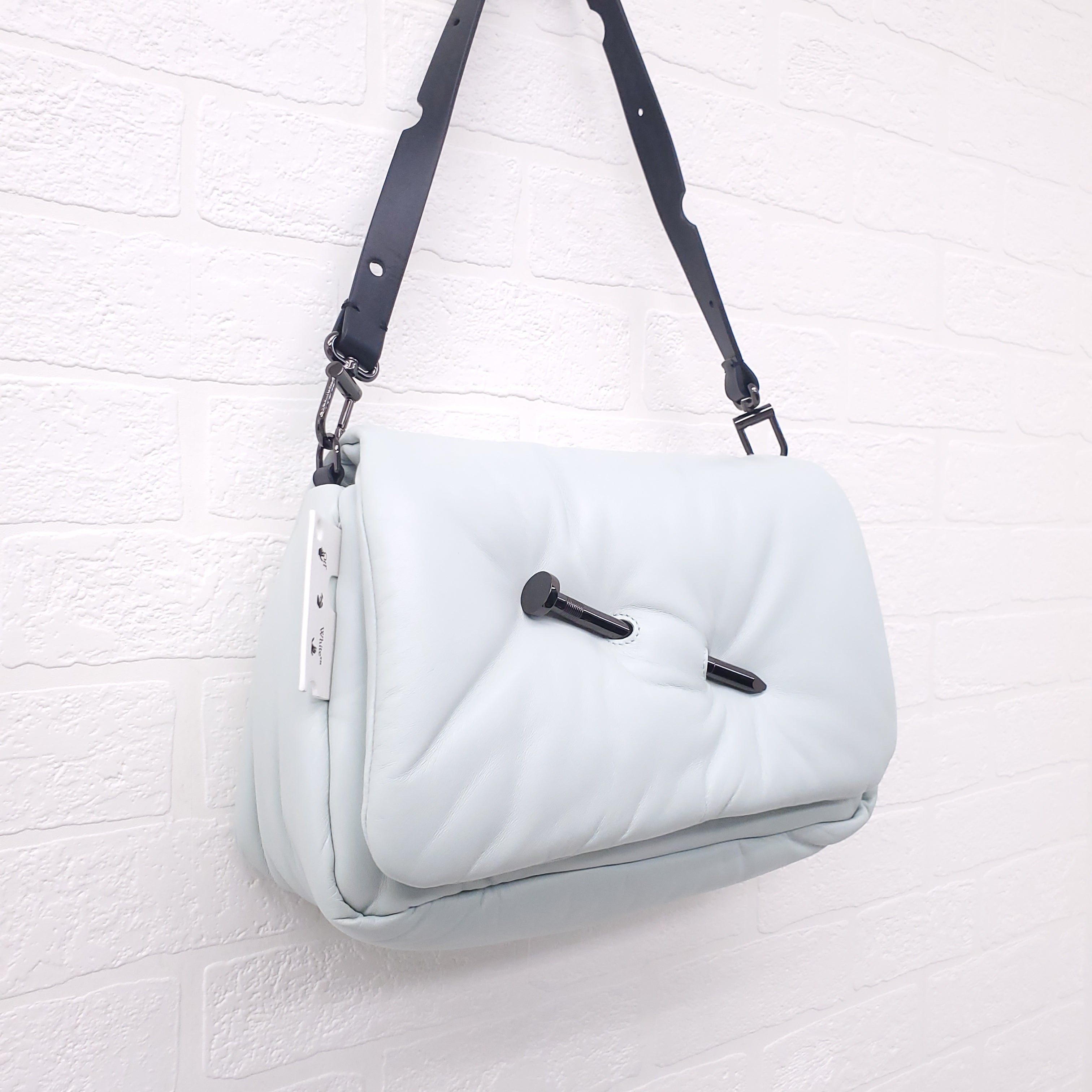 OFF-WHITE GREY LEATHER 'NAILED SLOUCHY 30 CLUTCH' SHOULDER BAG