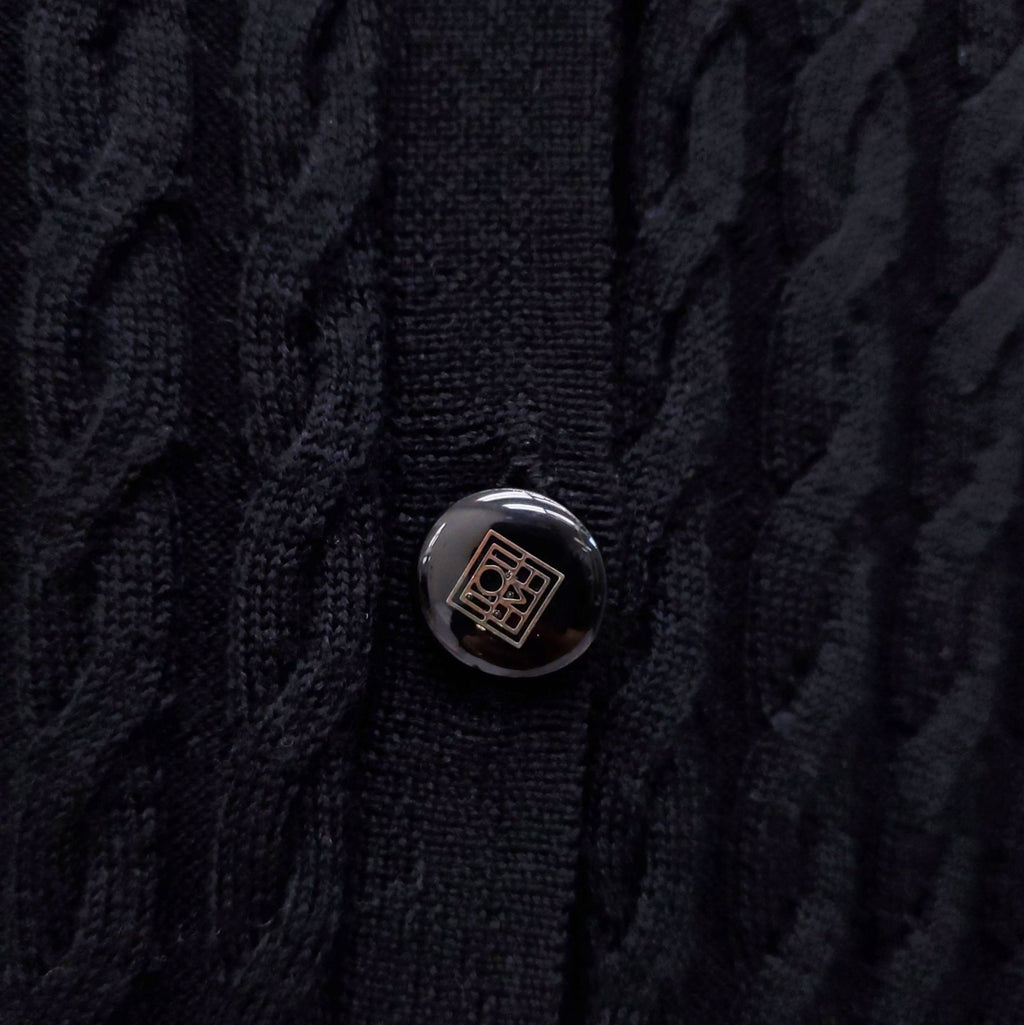 TOTEME BLACK CABLE KNIT OVERSIZED CARDIGAN WITH LOGO BUTTONS - SIZE XS