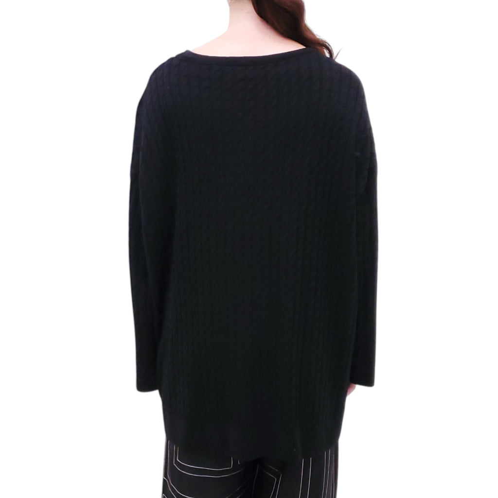 TOTEME BLACK CABLE KNIT OVERSIZED CARDIGAN WITH LOGO BUTTONS - SIZE XS