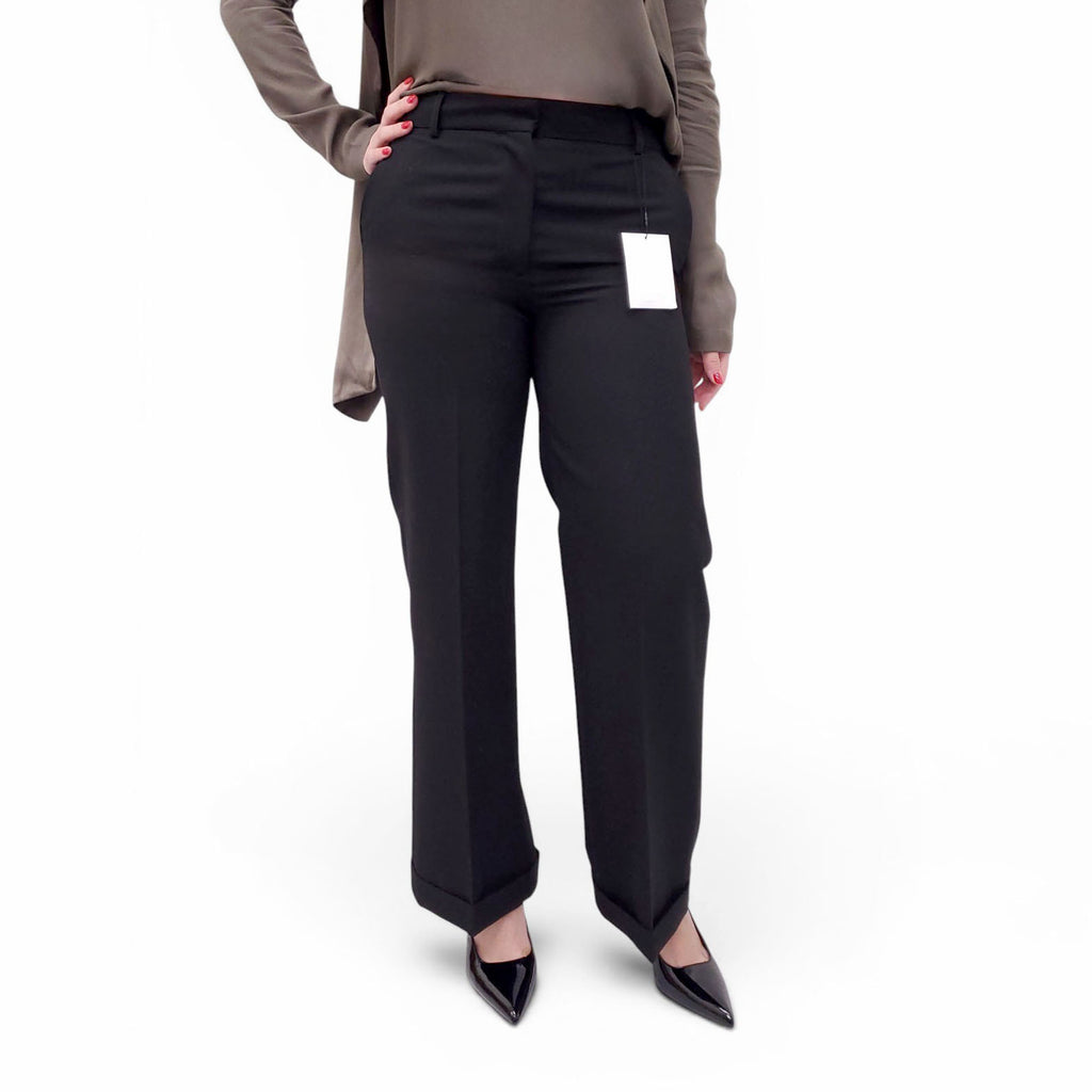 TOTEME BLACK PLEATED TROUSERS WITH CUFFS - SIZE 36