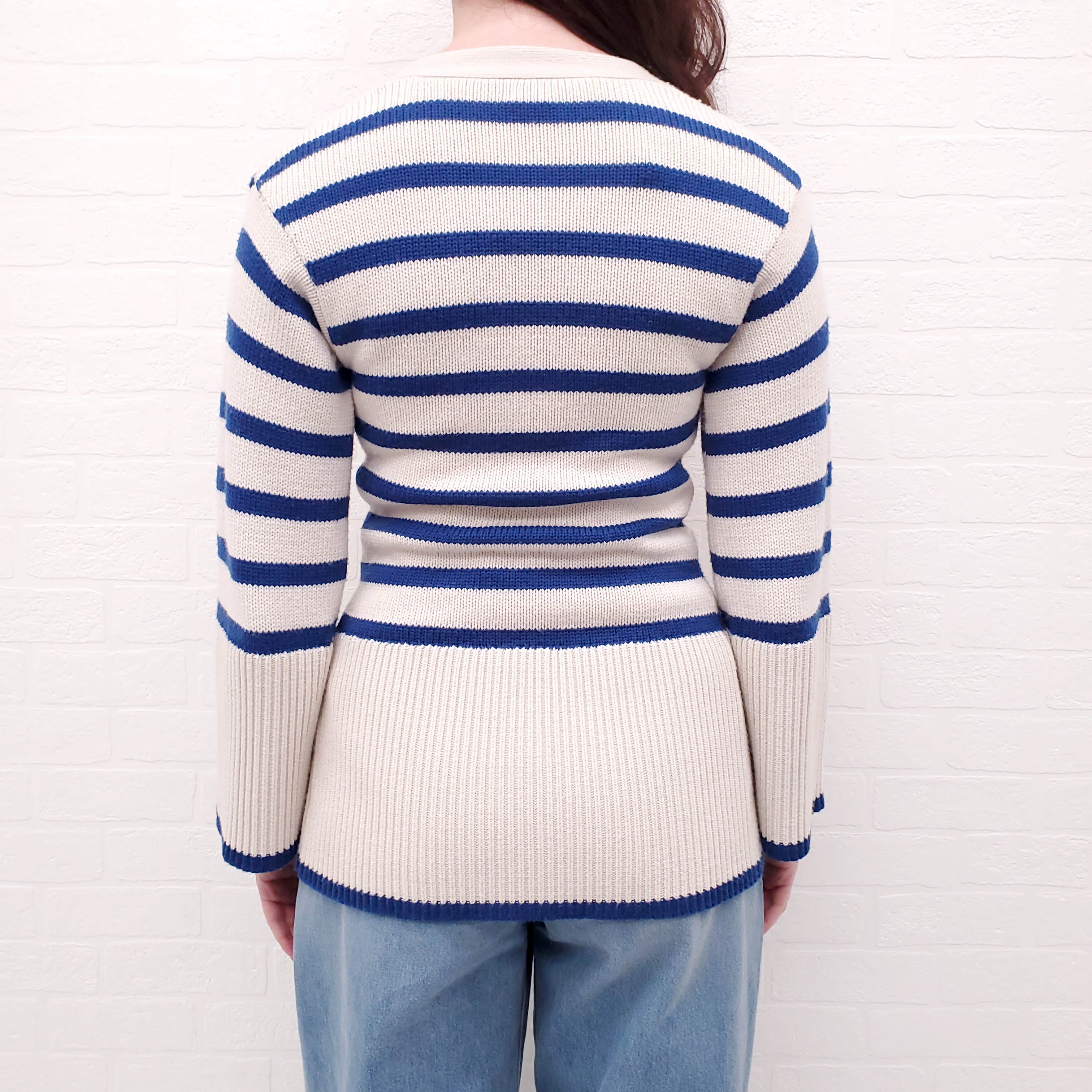 TOTÊME CREAM AND BLUE STRIPED CARDIGAN - SIZE XXS