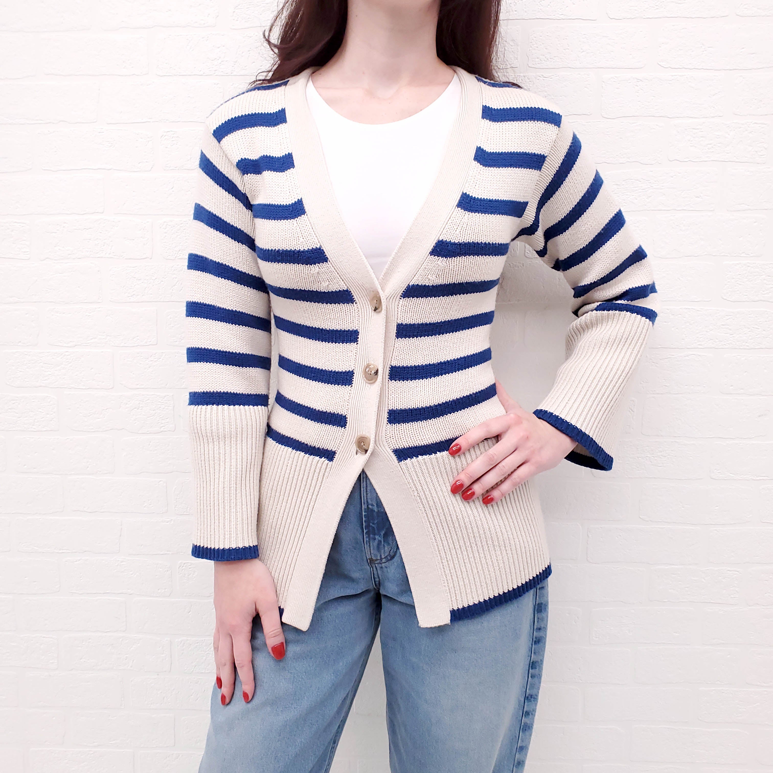 TOTÊME CREAM AND BLUE STRIPED CARDIGAN - SIZE XXS