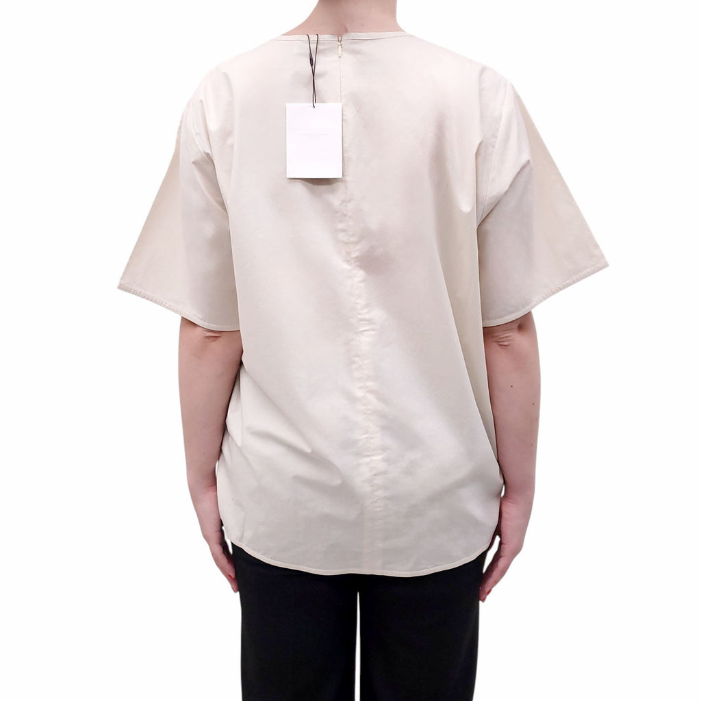 TOTEME CREAM OVERSIZED POPLIN TEE - SIZE 42
