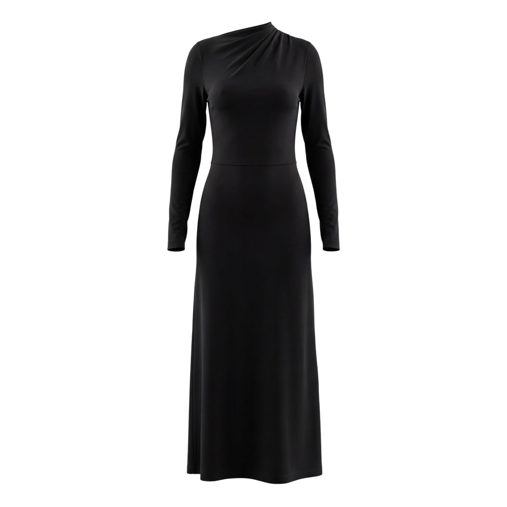 TOTÊME DRAPED JERSEY DRESS IN BLACK - SIZE XS