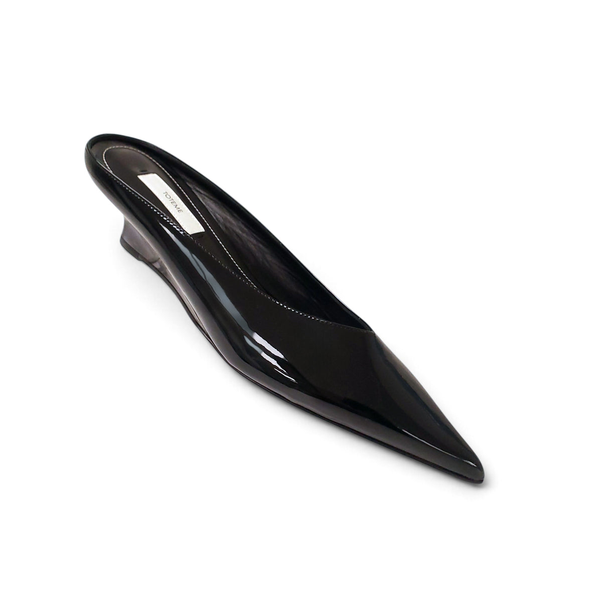 TOTÊME SHARP PATENT LEATHER WEDGE MULES - SIZE 40