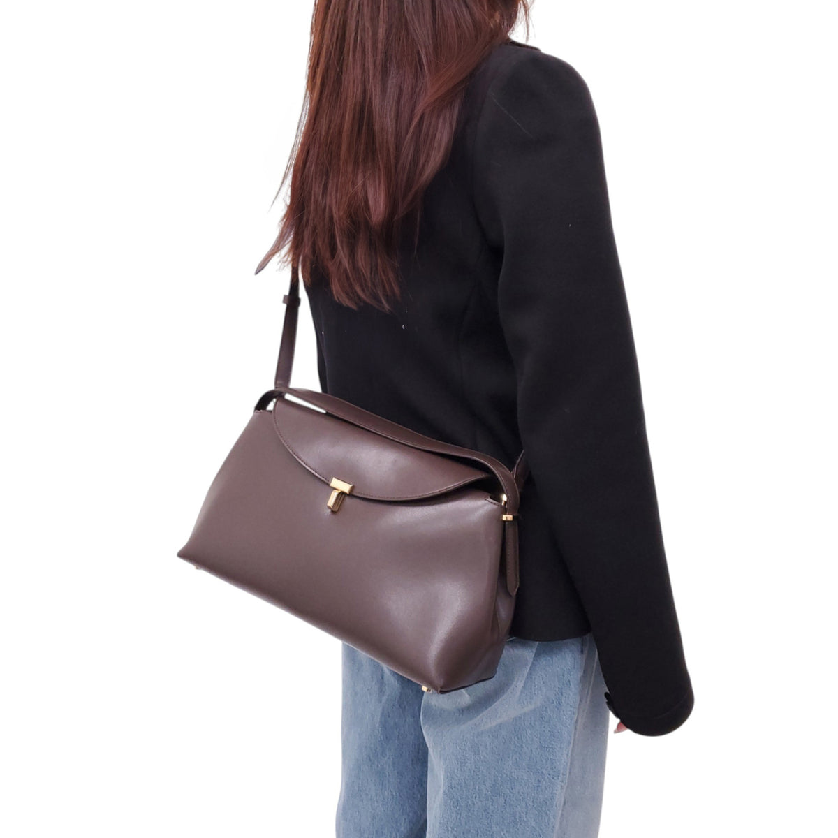 TOTEME T-LOCK LEATHER SHOULDER BAG