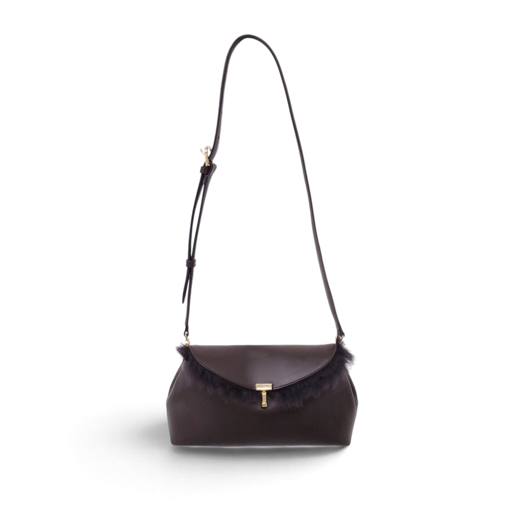 TOTEME T-LOCK SHEARLING CLUTCH