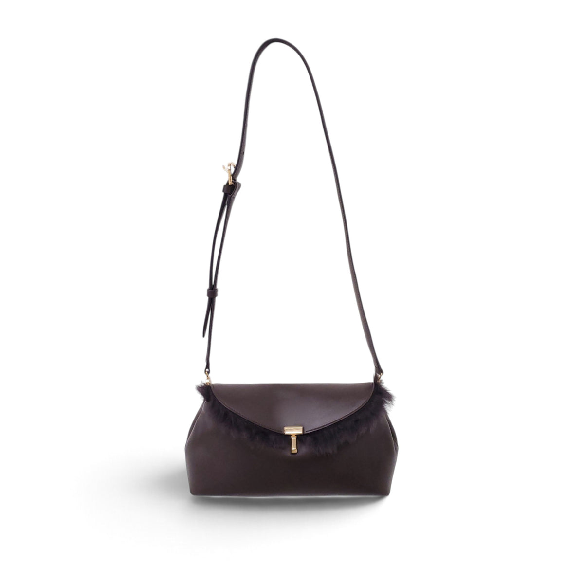 TOTEME T-LOCK SHEARLING CLUTCH