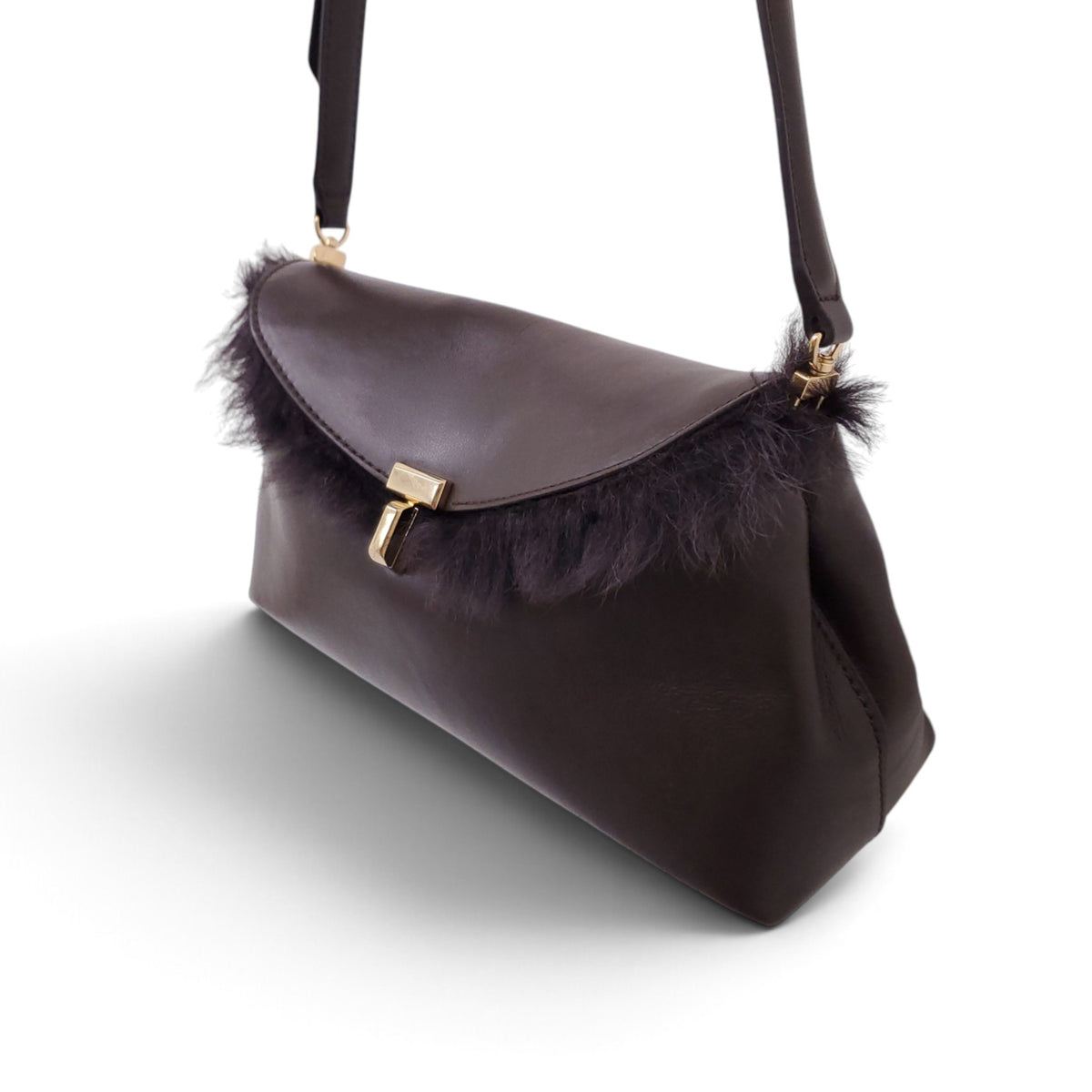 TOTEME T-LOCK SHEARLING CLUTCH