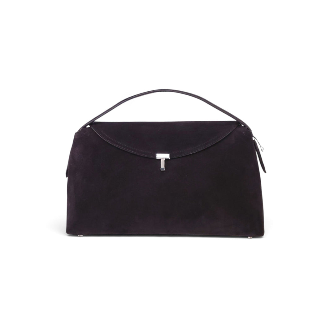 TOTEME T LOCK BLACK SUEDE CLUTCH BAG WITH STRAP