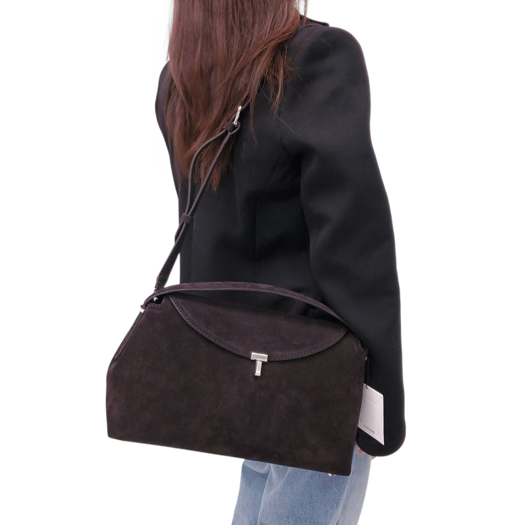 TOTEME T LOCK BLACK SUEDE CLUTCH BAG WITH STRAP