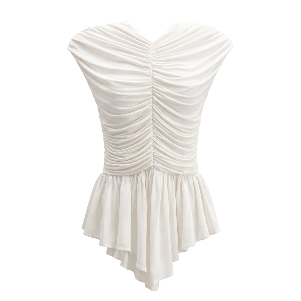 TOVE CREAM GABOR ROUCHED JERSEY TOP - SIZE 36