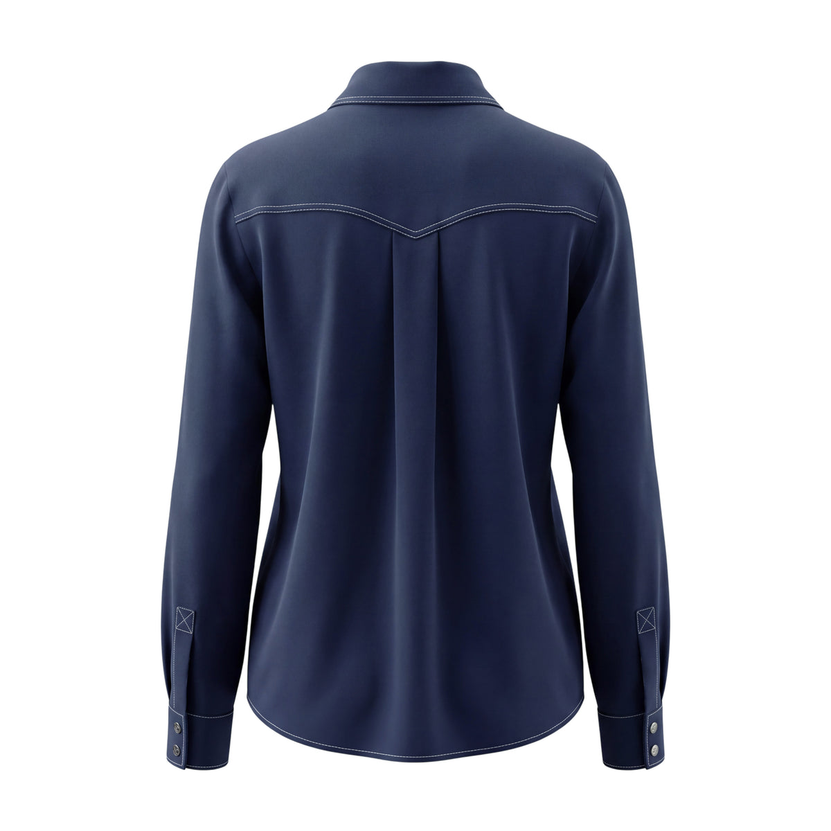 TWP NAVY BLOUSE WITH CREAM STITCHING - SIZE M