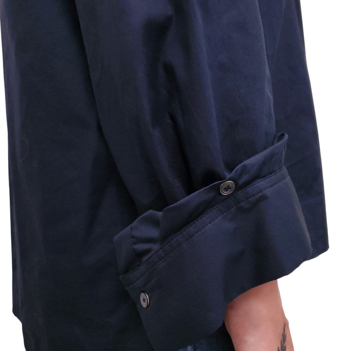 TWP NAVY BUTTON UP BLOUSE - SIZE L