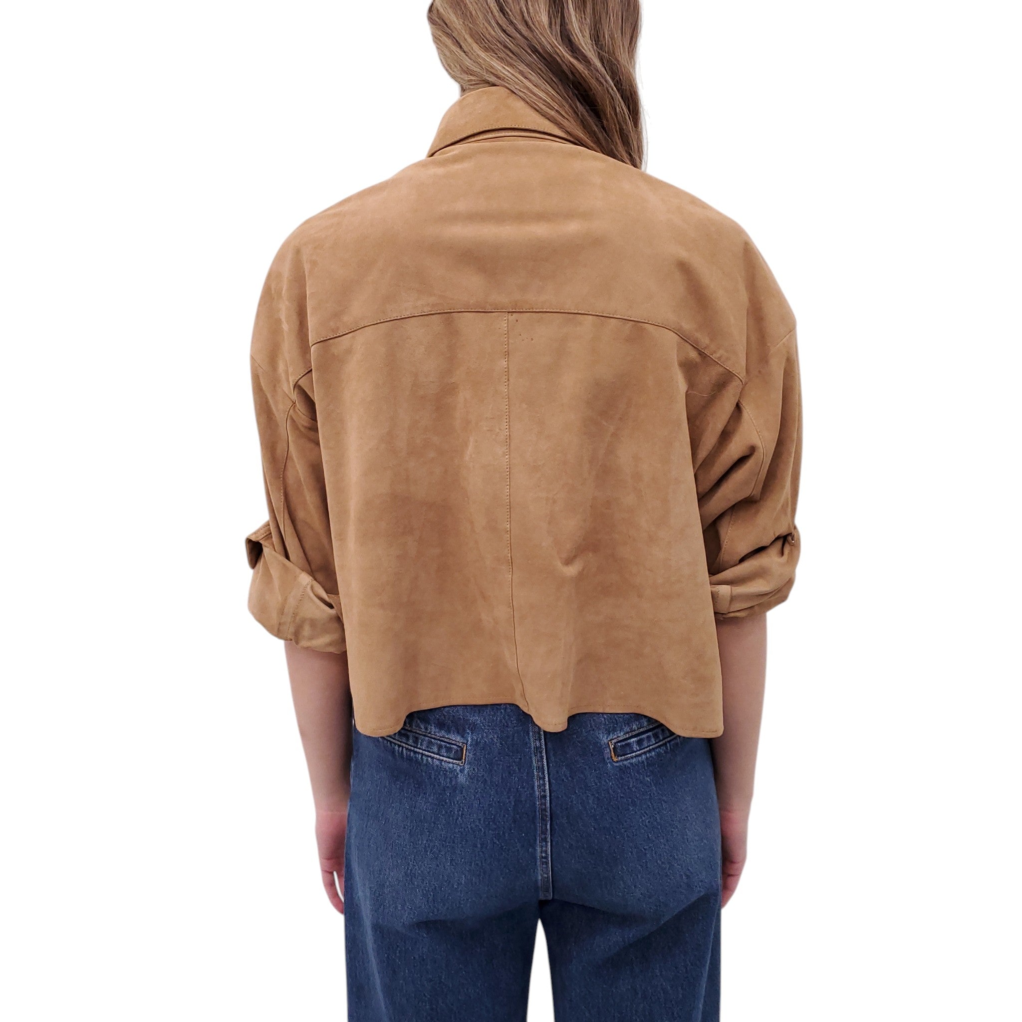 TWP SUEDE SHIRT JACKET WITH TIED ARMS - SIZE M/L