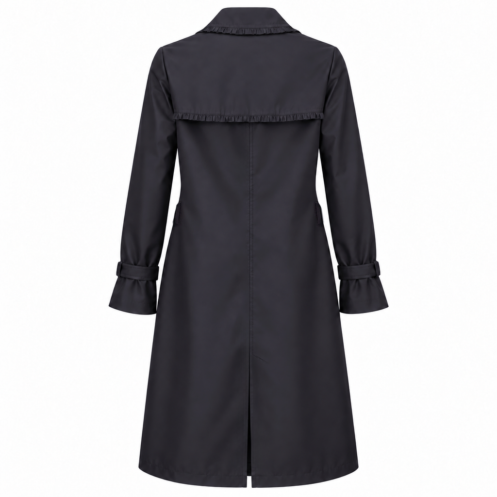 ALLEGRI NAVY LIGHT TRENCH COAT WITH RUFFLES - SIZE S