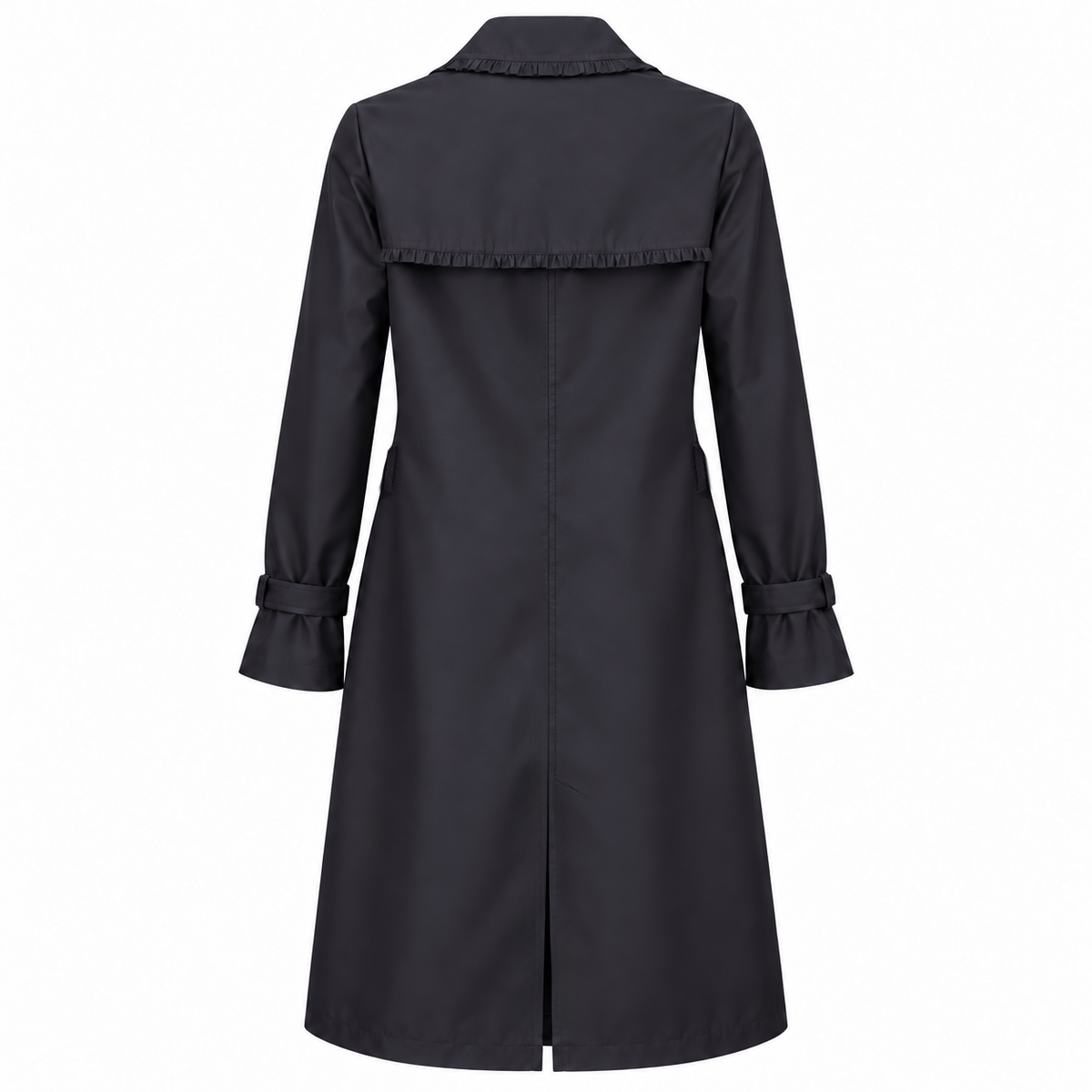 ALLEGRI NAVY LIGHT TRENCH COAT WITH RUFFLES - SIZE S