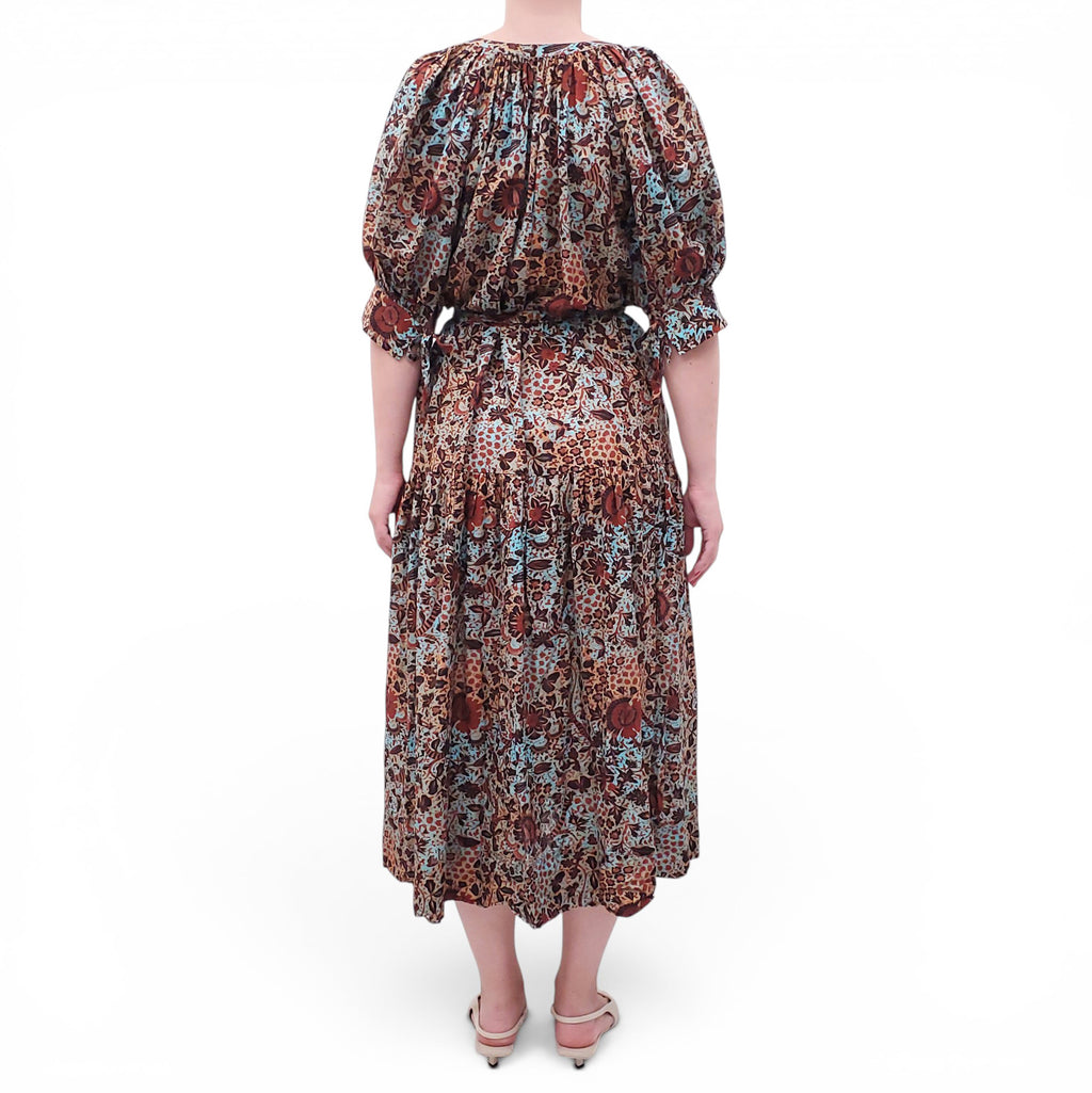 ULLA JOHNSON BLUE AND BROWN PATTERNED DRESS - SIZE M