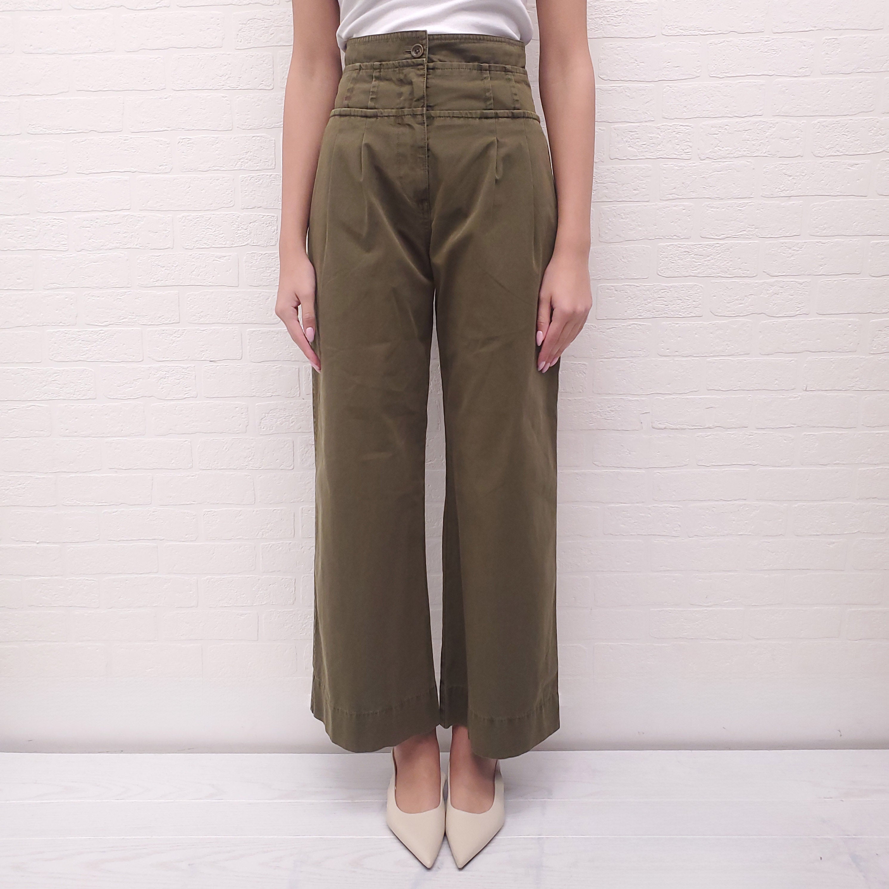 ULLA JOHNSON GREEN KHAKI TROUSERS - SIZE 0