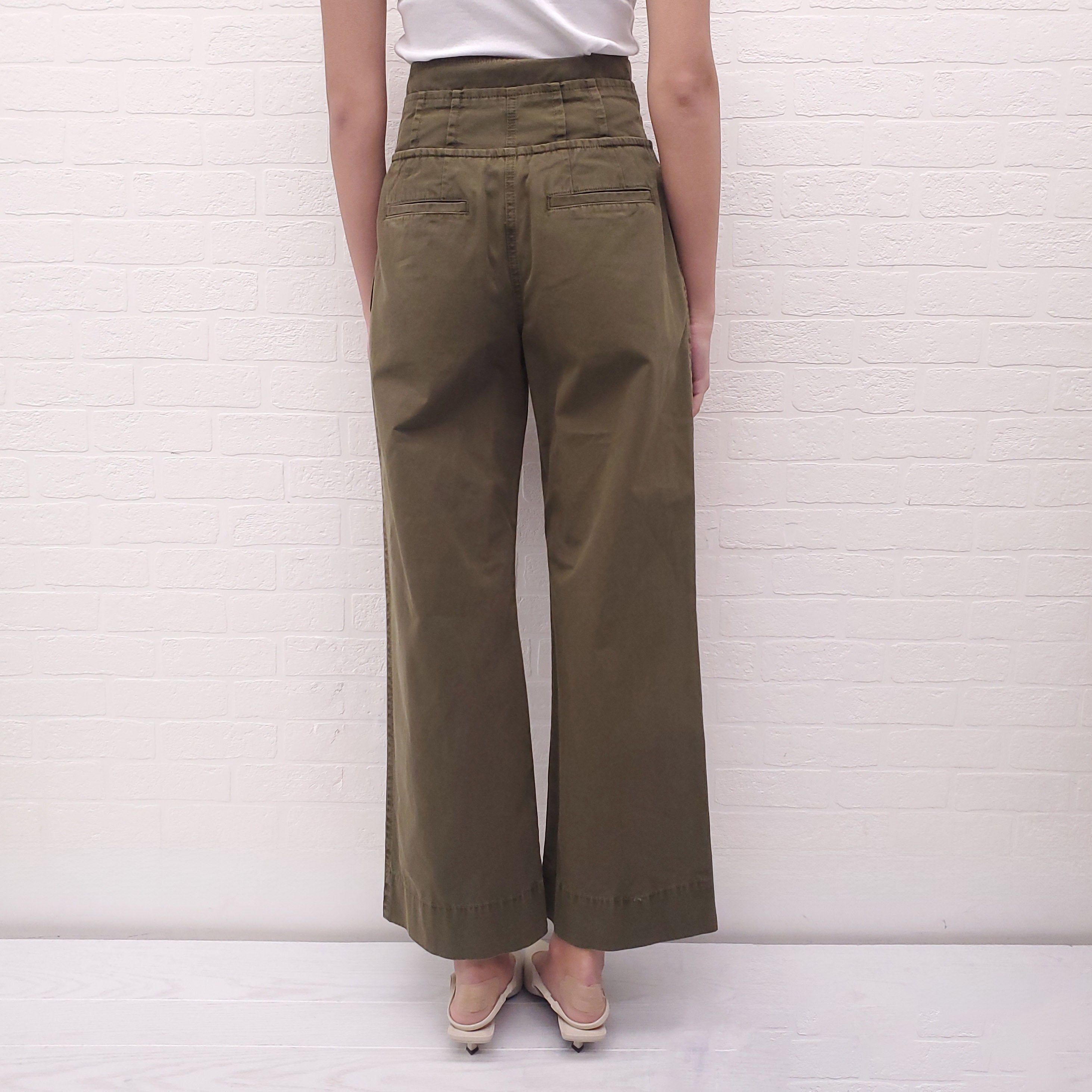 ULLA JOHNSON GREEN KHAKI TROUSERS - SIZE 0