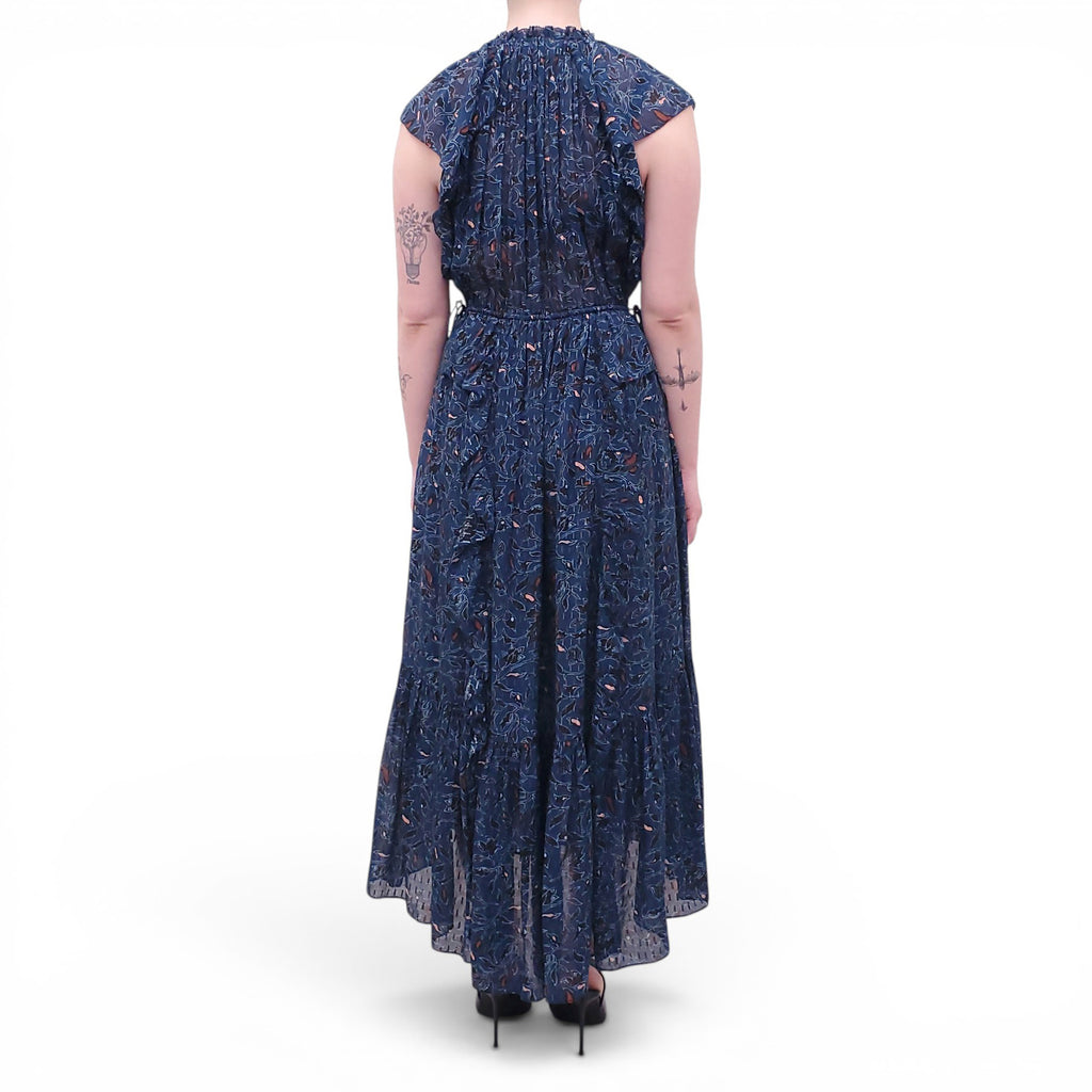 ULLA JOHNSON NAVY METALLIC PATTERNED DRESS - SIZE 6