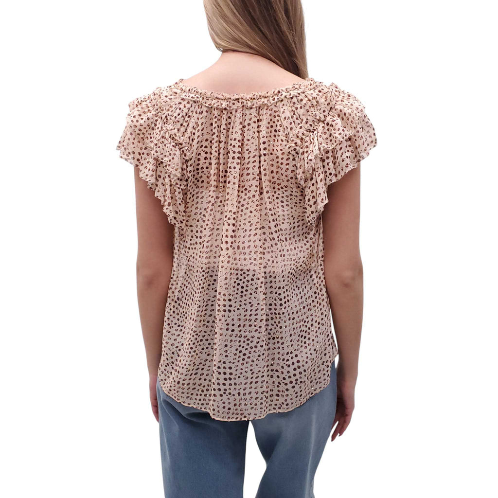 ULLA JOHNSON NUDE METALLIC SILK BLOUSE - SIZE 10
